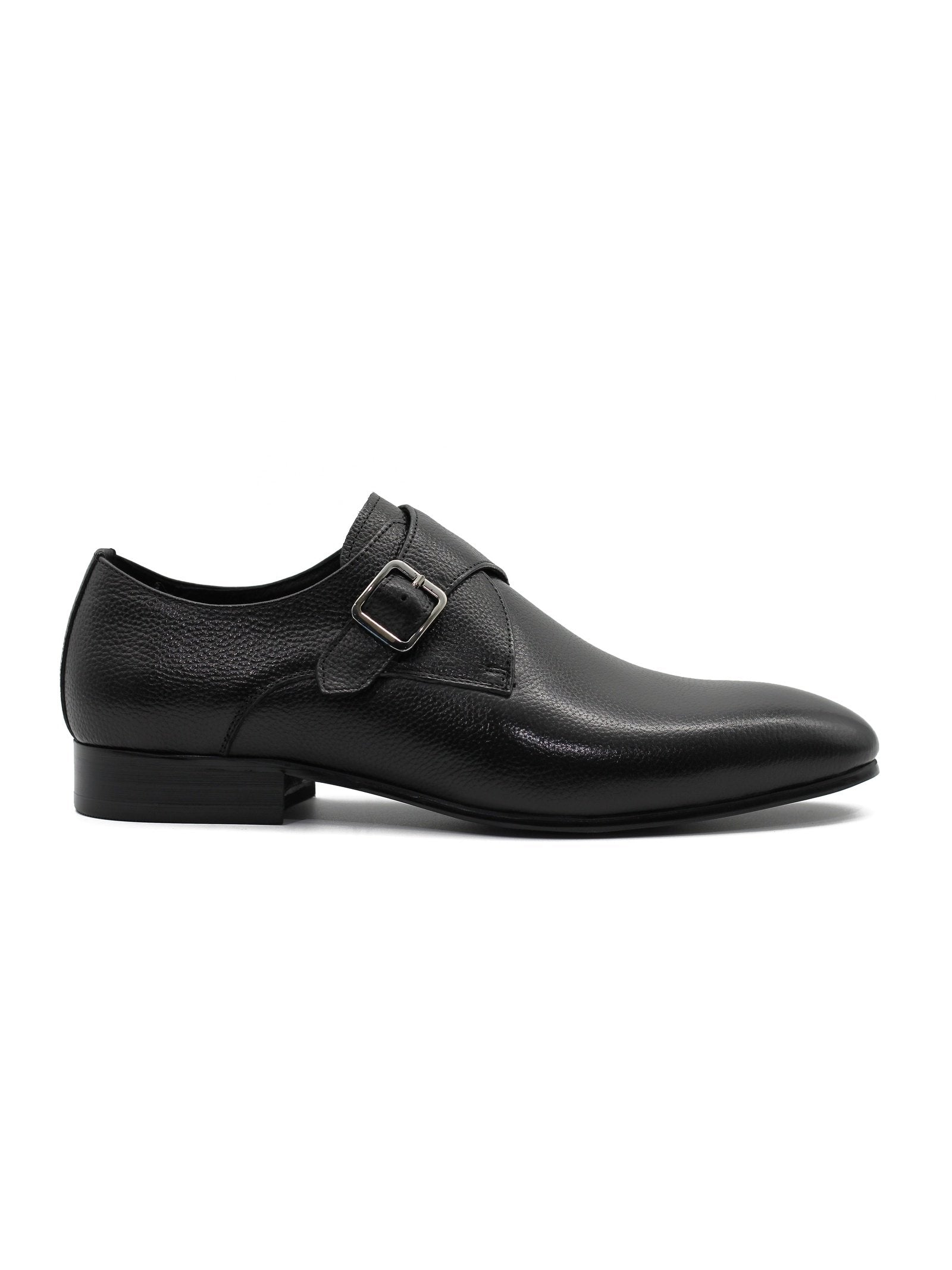 BLACK GRAIN LEATHER MONK STRAP
