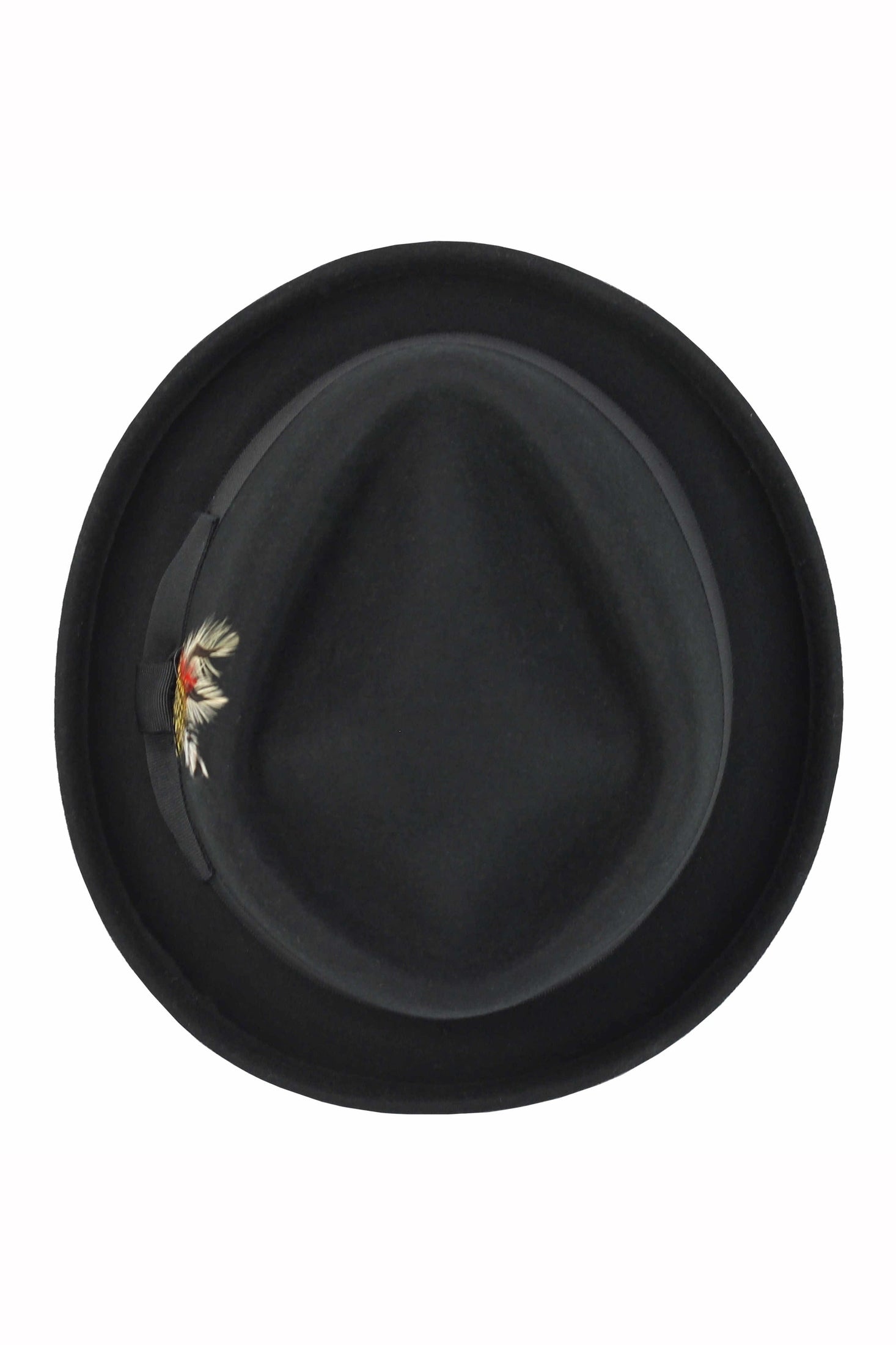 Pork Pie Black Hat 100% Wool Felt Diamond Shape Crown - DC-310