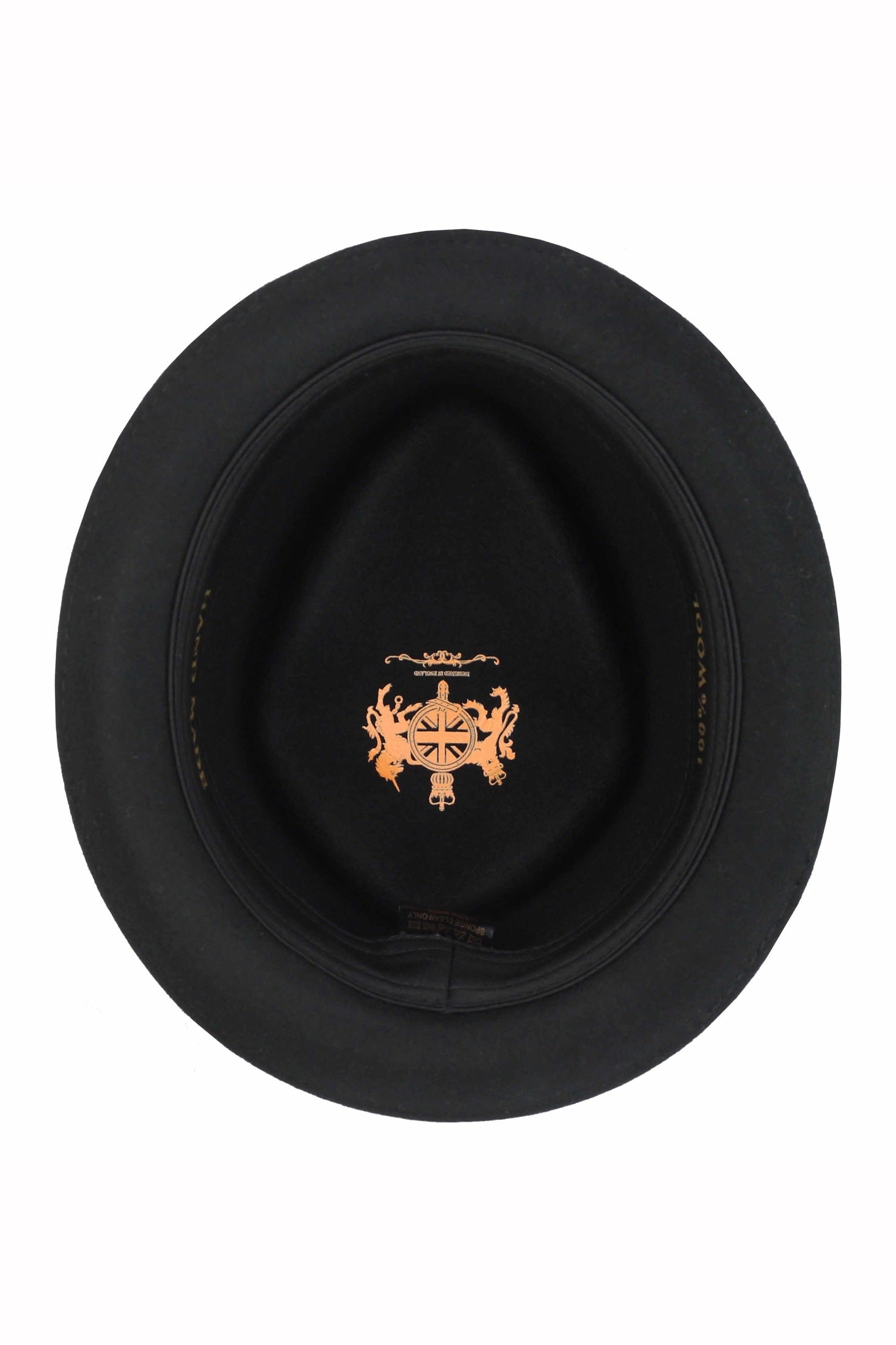 Pork Pie Black Hat 100% Wool Felt Diamond Shape Crown - DC-310