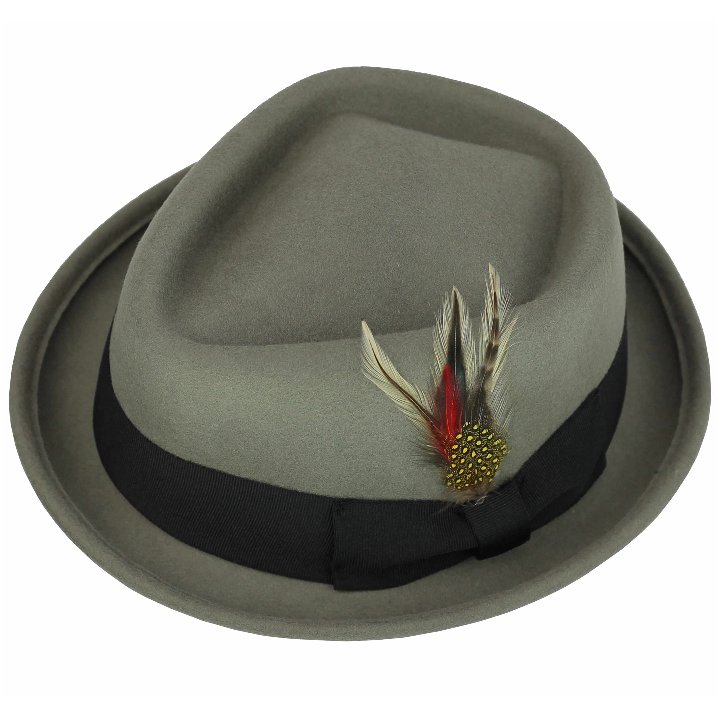 Pork Pie Grey Hat 100% Wool Felt Diamond Shape Crown