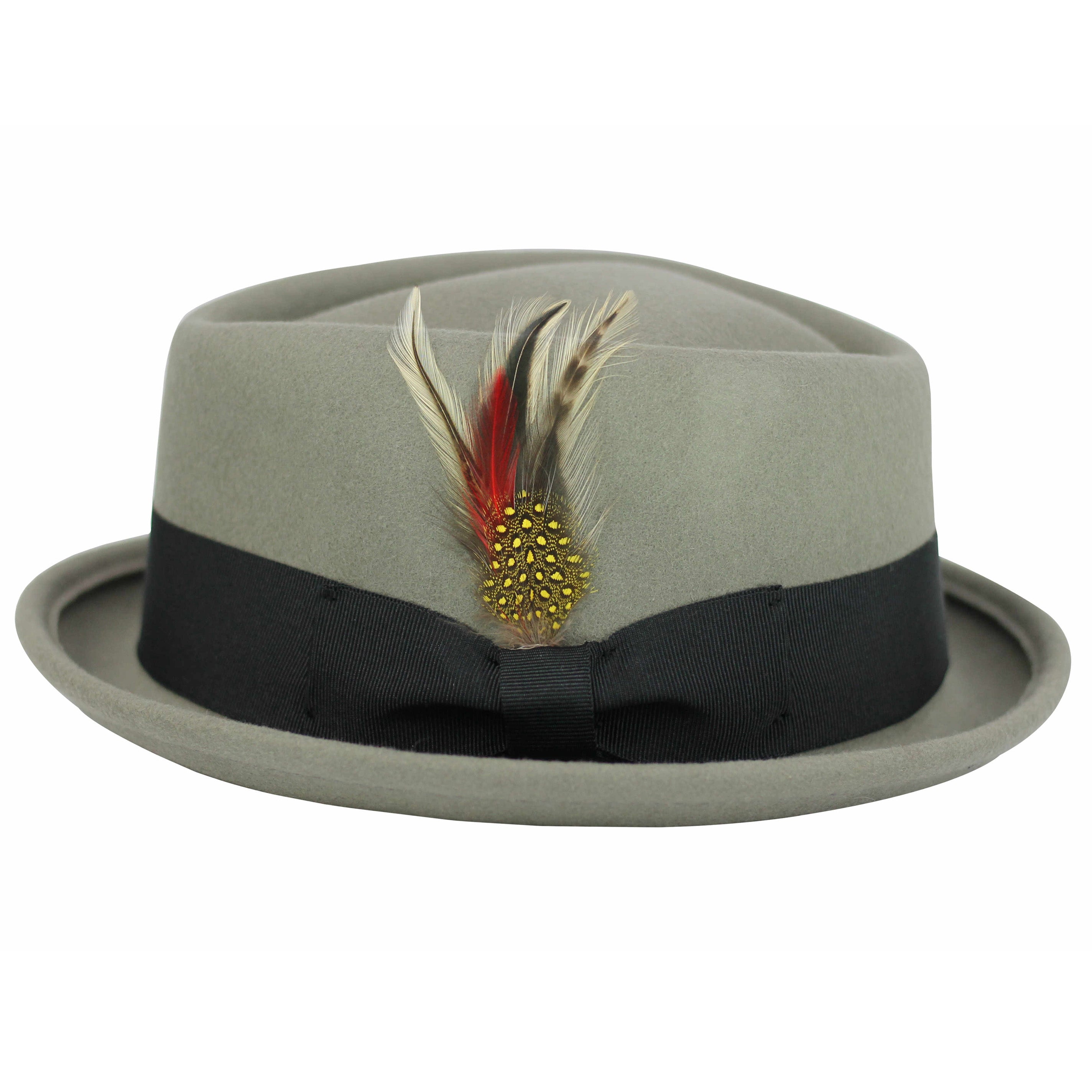 Pork Pie Grey Hat 100% Wool Felt Diamond Shape Crown