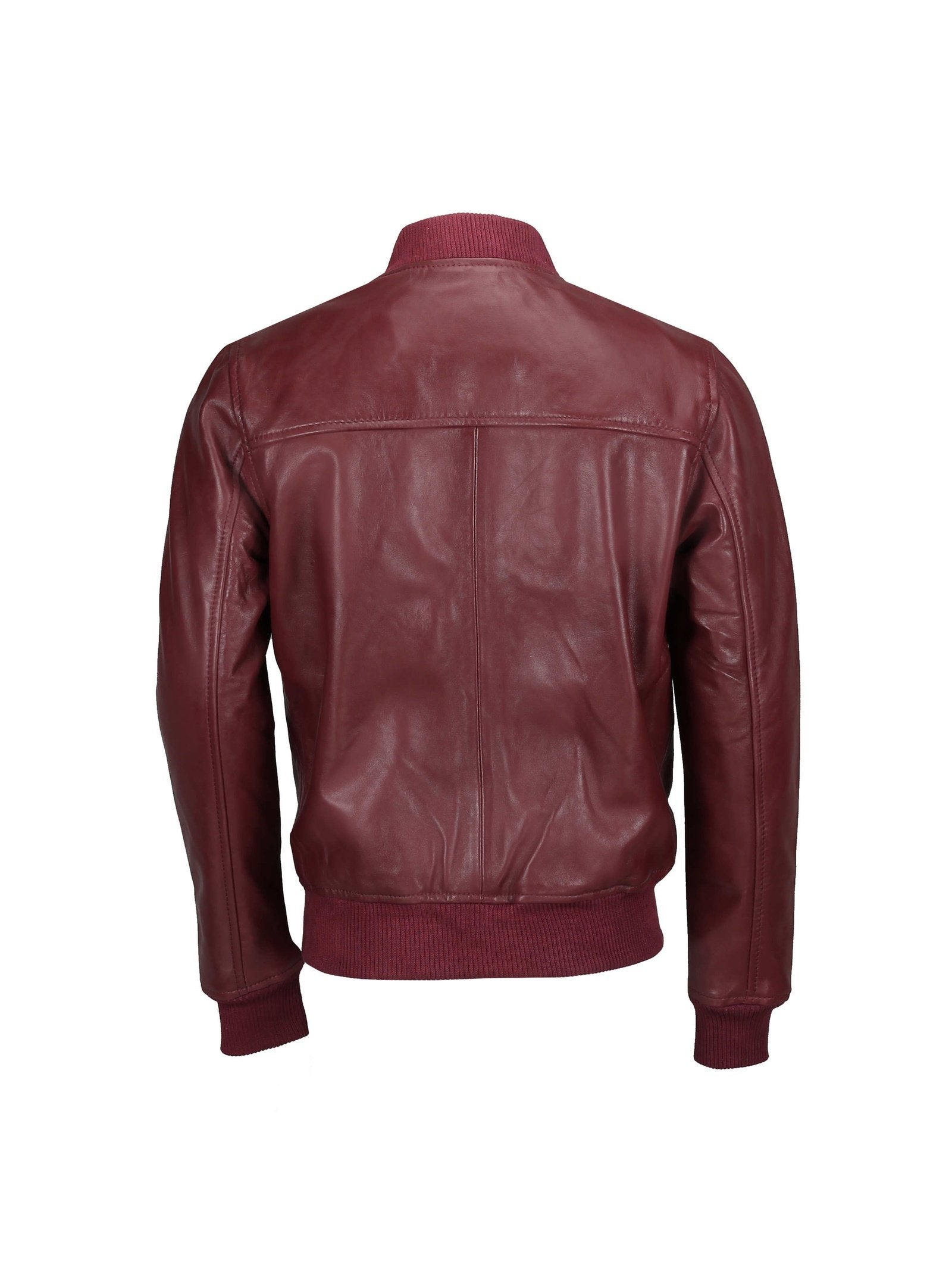 BOMBER NO COLLAR MAROON LEATHER JACKET
