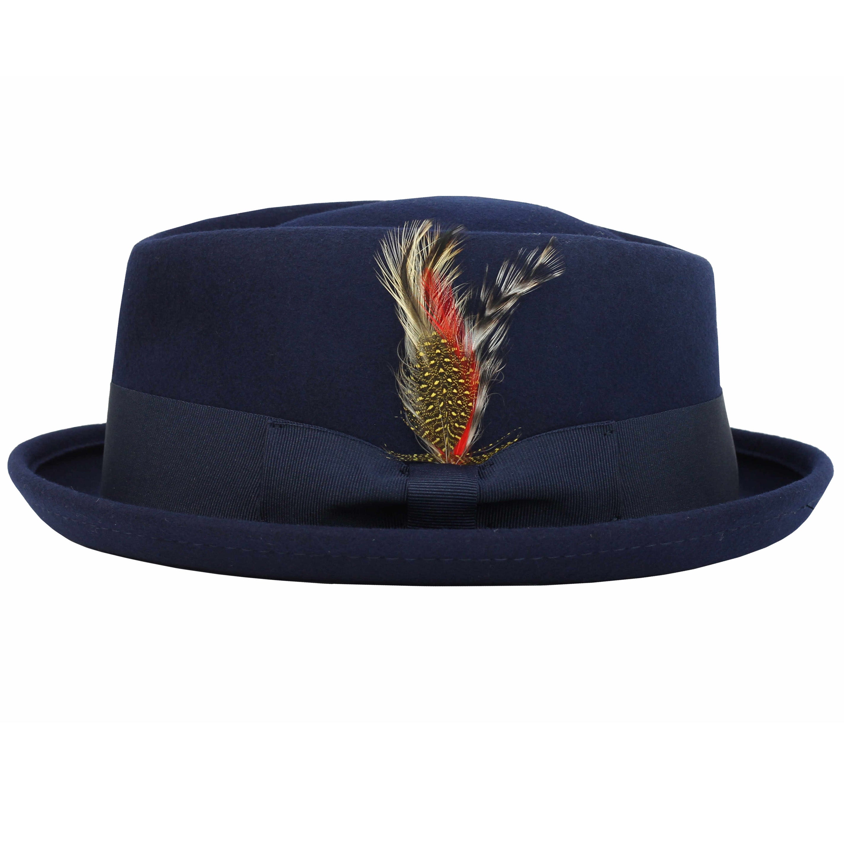 Pork Pie Navy Hat 100% Wool Felt Diamond Shape Crown