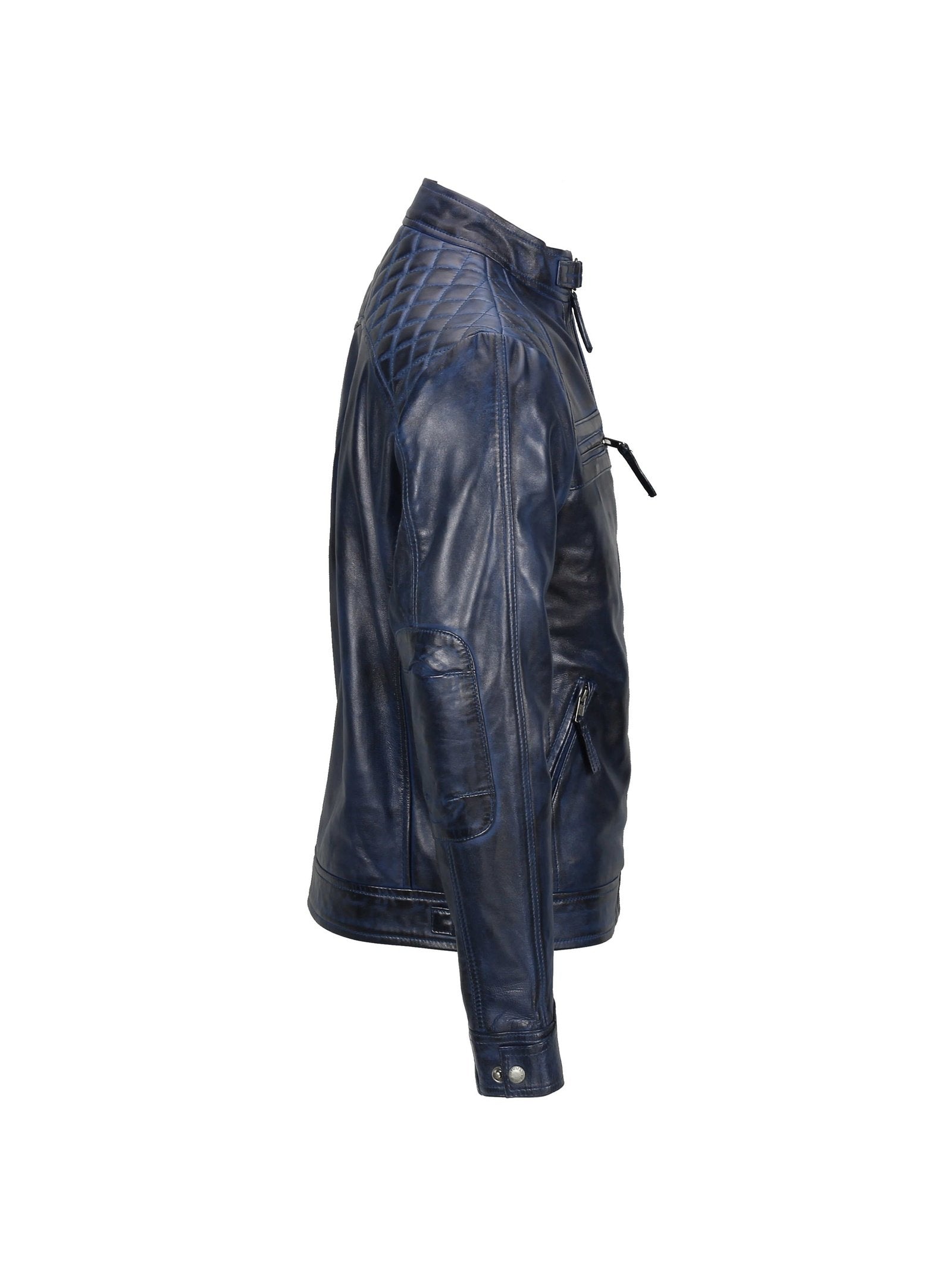 QUILTED BLUE BIKER LEATHER JACKET