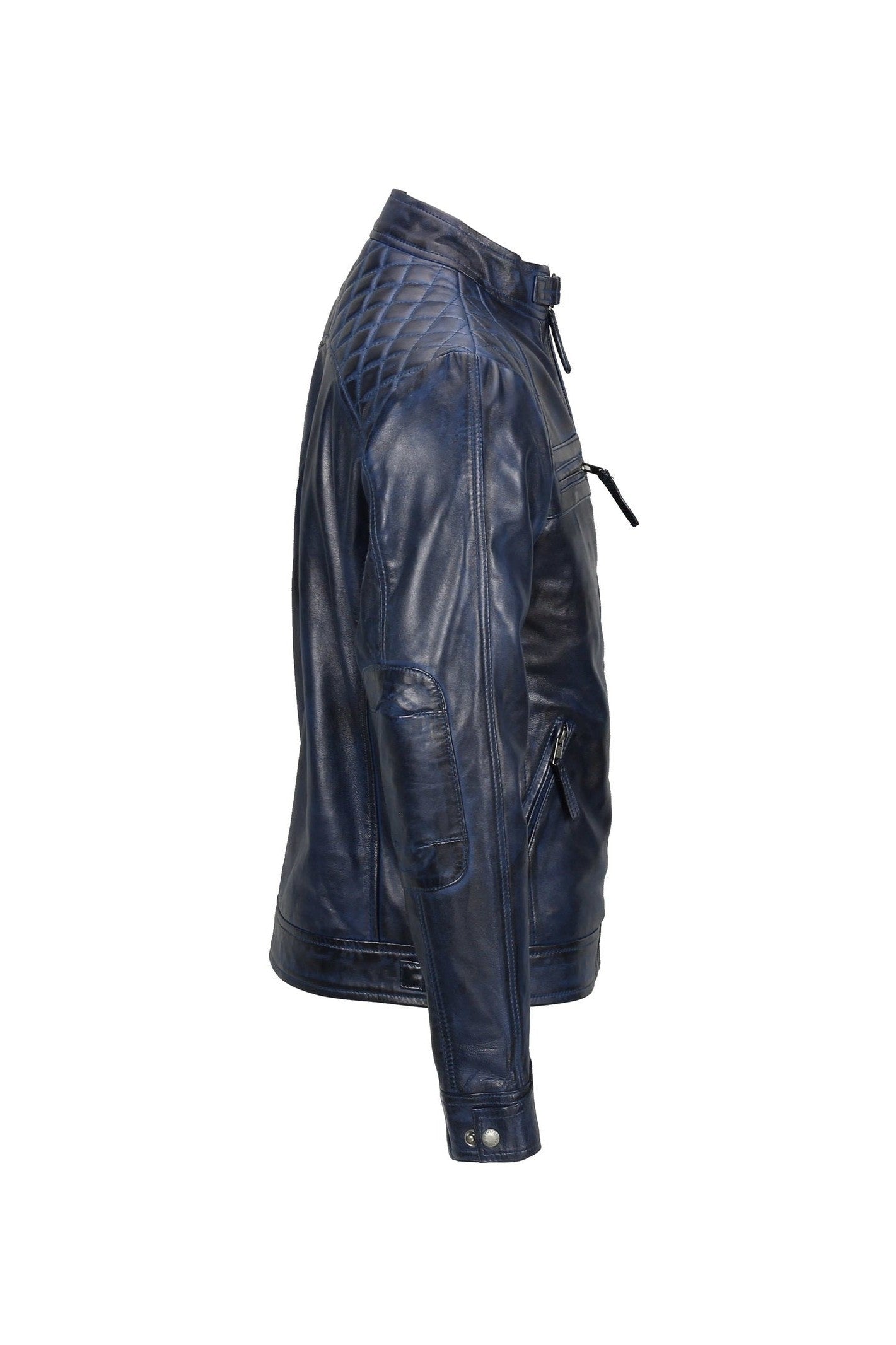 QUILTED BLUE BIKER LEATHER JACKET