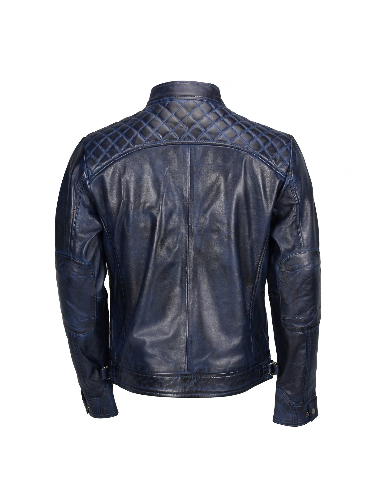 QUILTED BLUE BIKER LEATHER JACKET