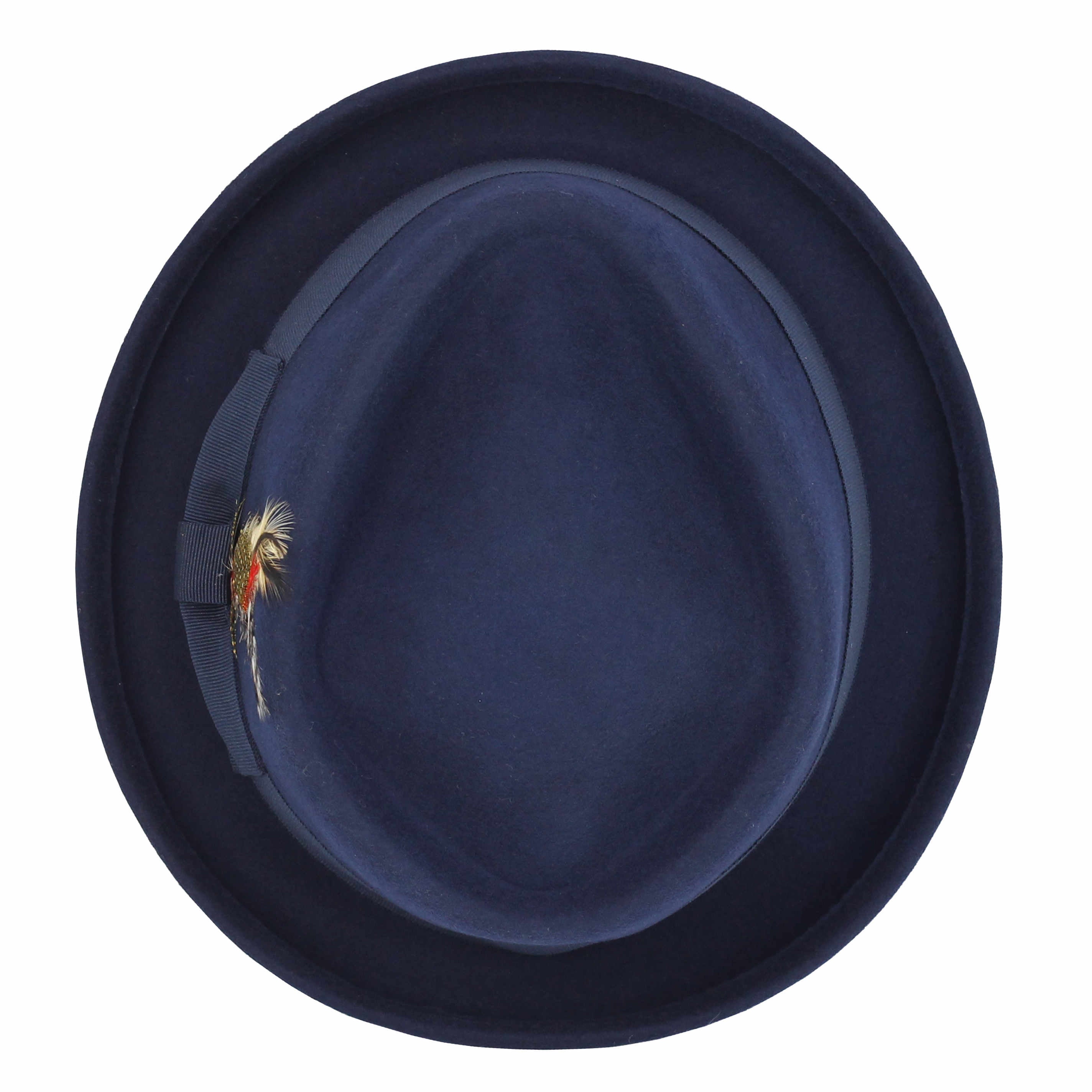 Pork Pie Navy Hat 100% Wool Felt Diamond Shape Crown