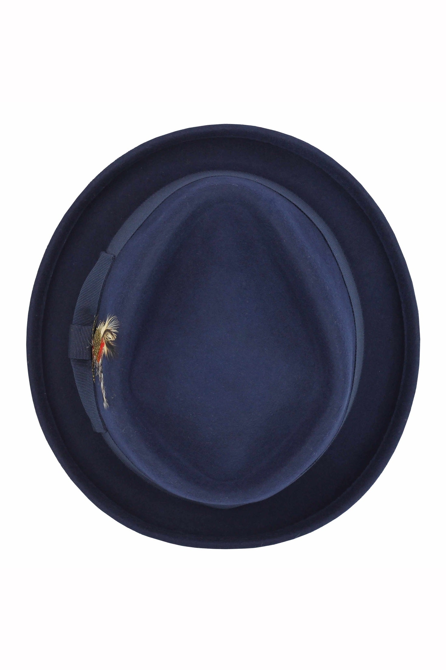 Pork Pie Navy Hat 100% Wool Felt Diamond Shape Crown
