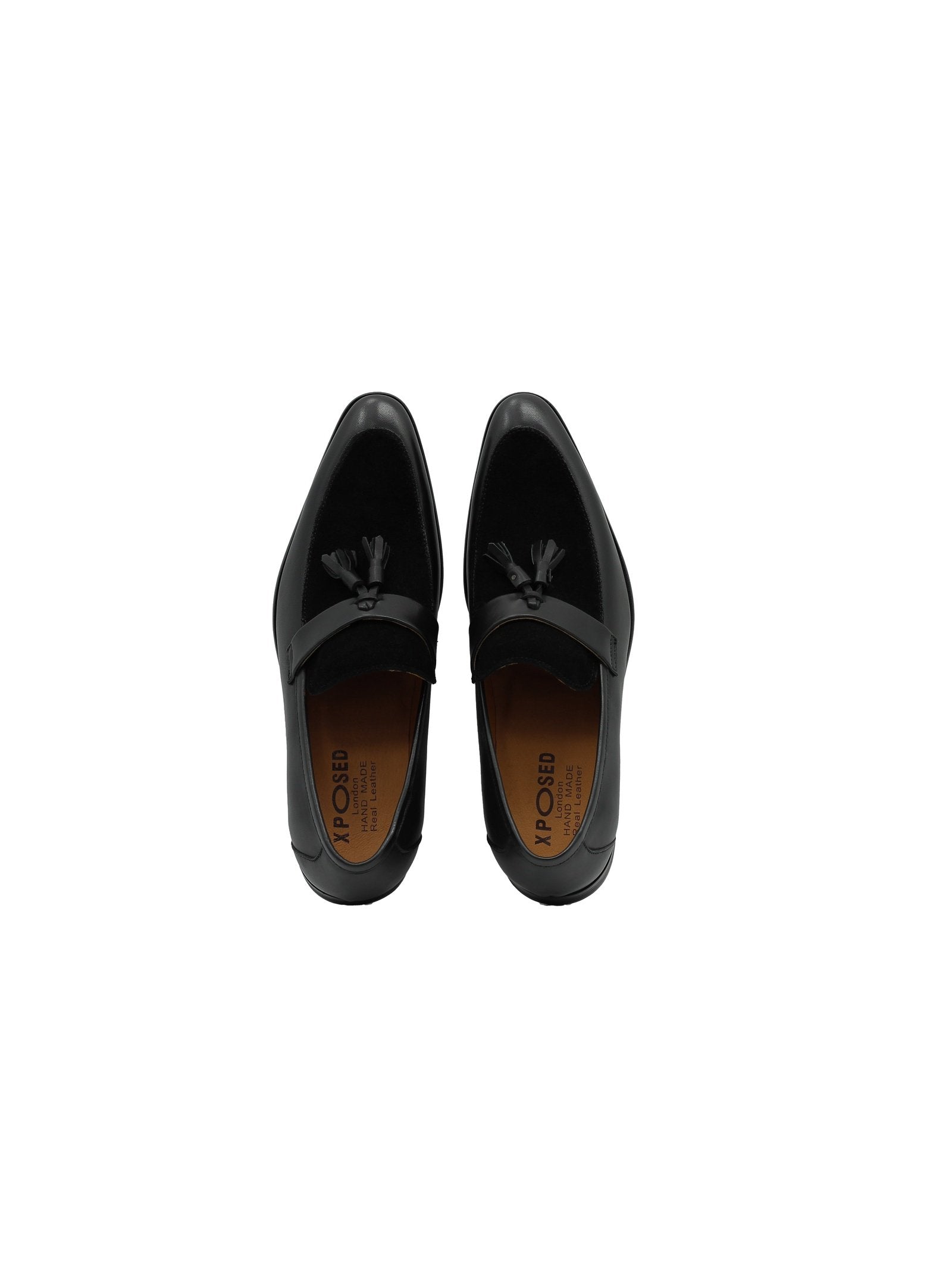 BLACK LEATHER & SUEDE TASSEL LOAFER