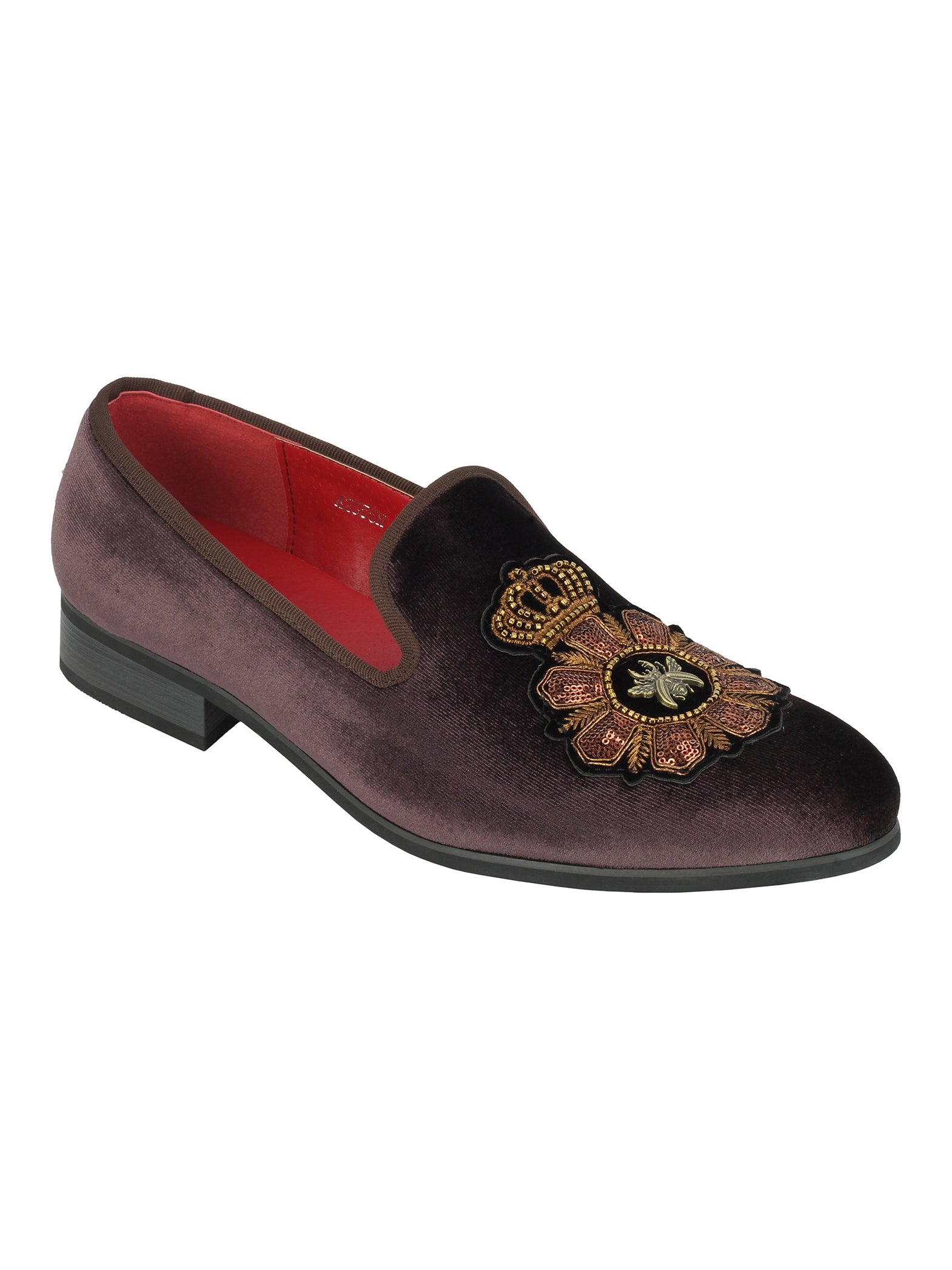 FAUX LEATHER EMBROIDERED VELVET LOAFERS