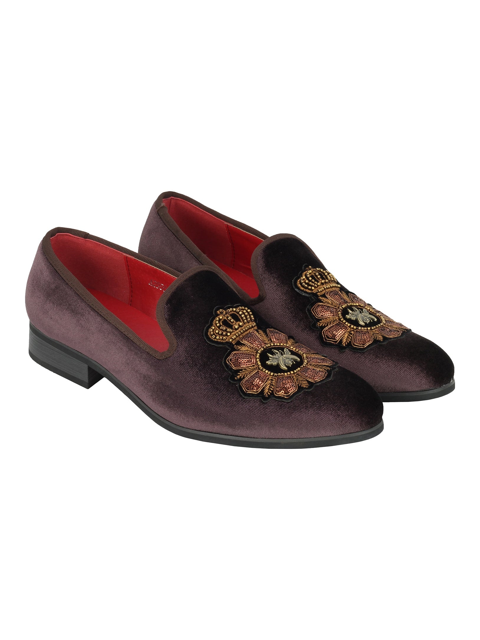 FAUX LEATHER EMBROIDERED VELVET LOAFERS