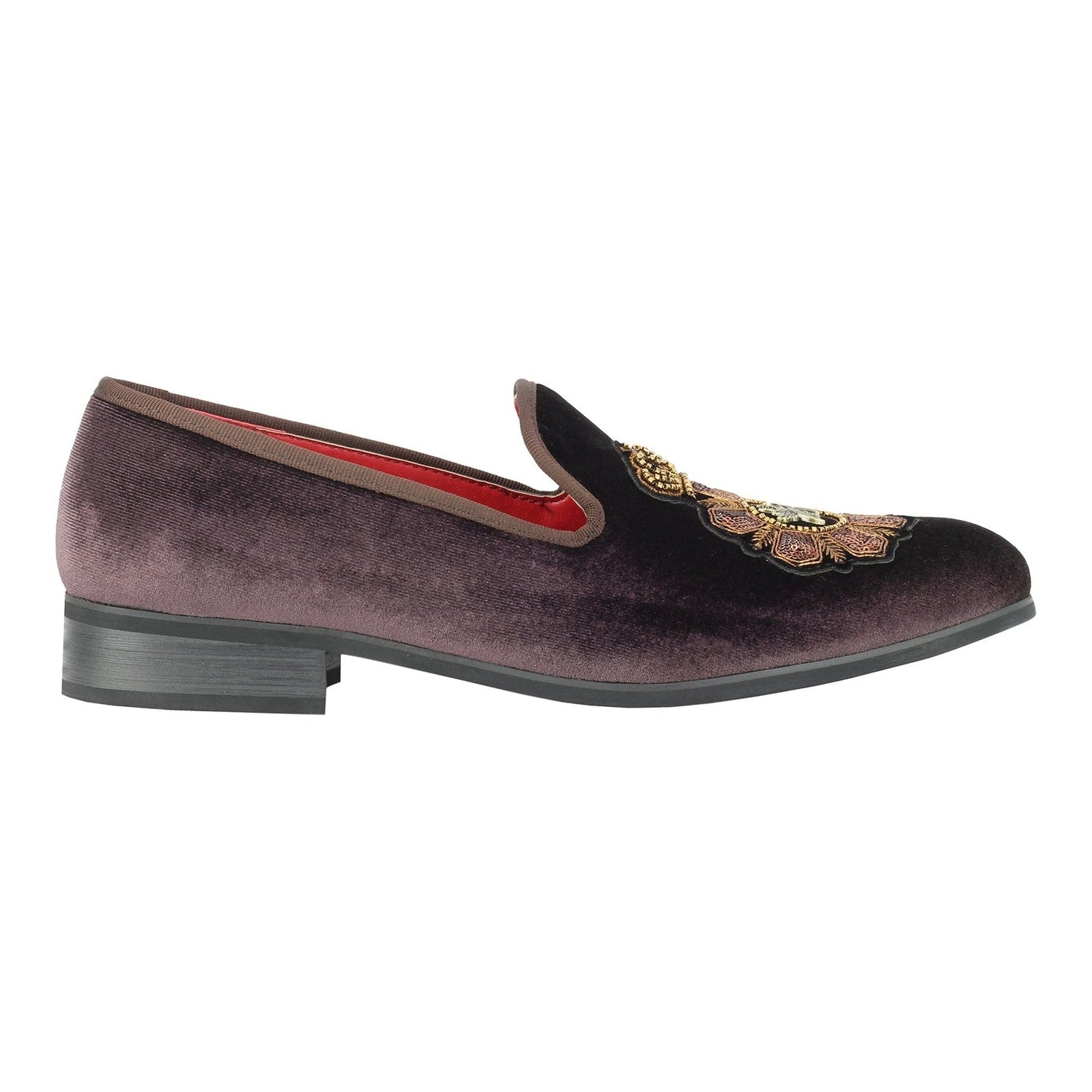 FAUX LEATHER EMBROIDERED VELVET LOAFERS