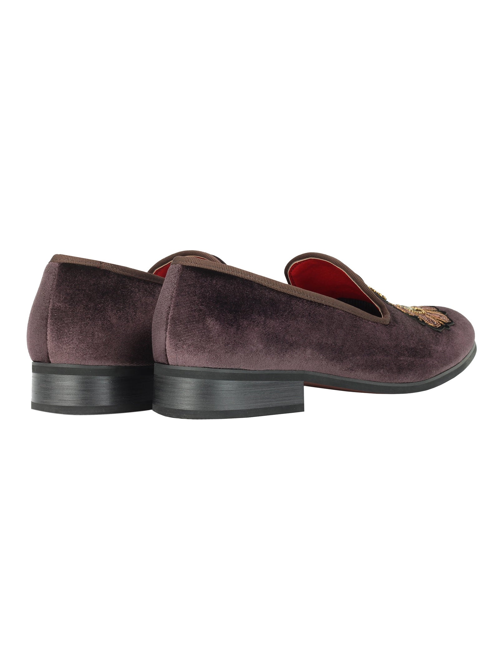 FAUX LEATHER EMBROIDERED VELVET LOAFERS