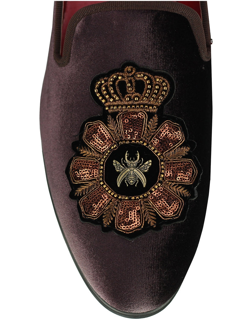 FAUX LEATHER EMBROIDERED VELVET LOAFERS