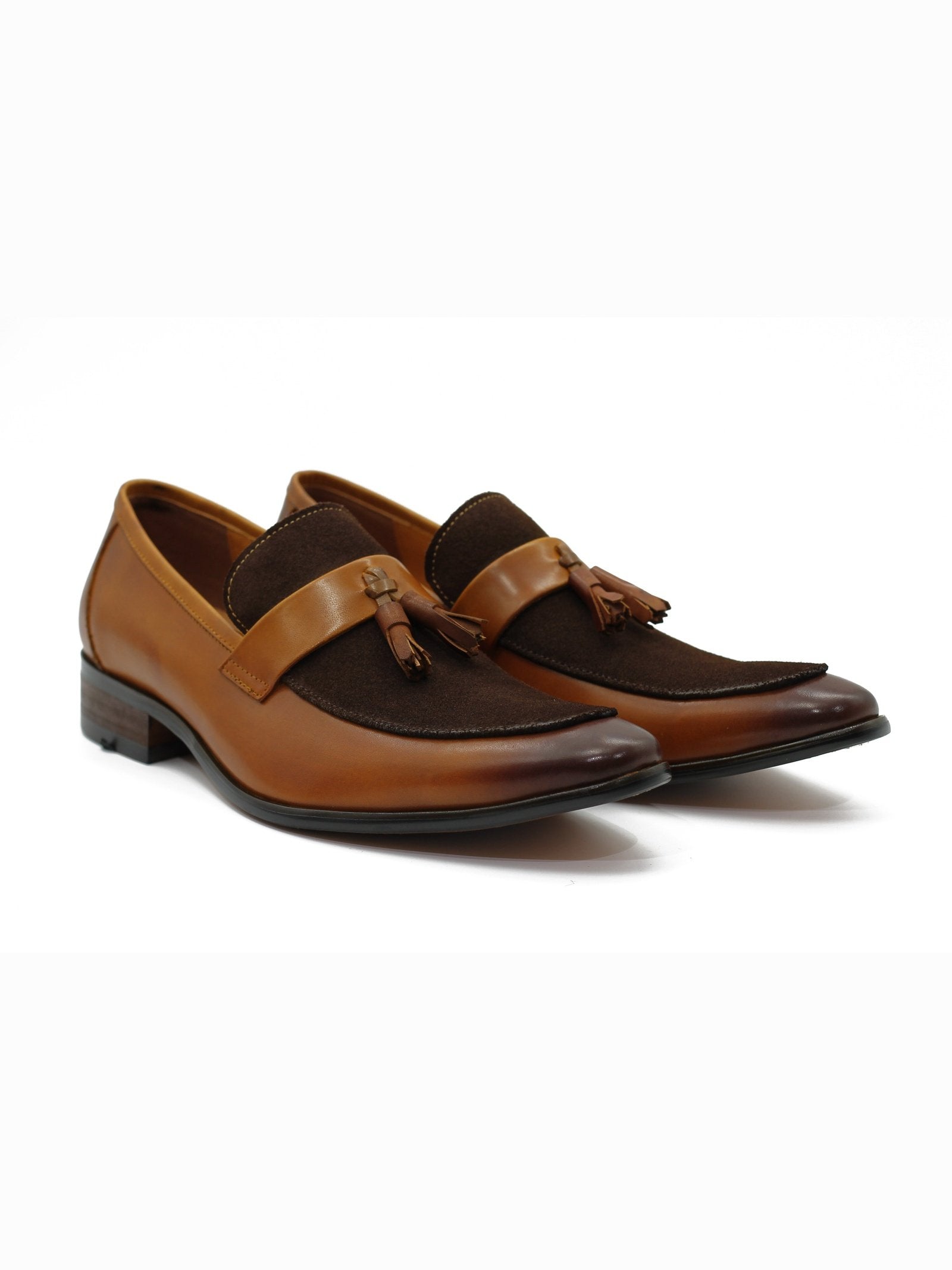 TAN LEATHER & SUEDE TASSEL LOAFER