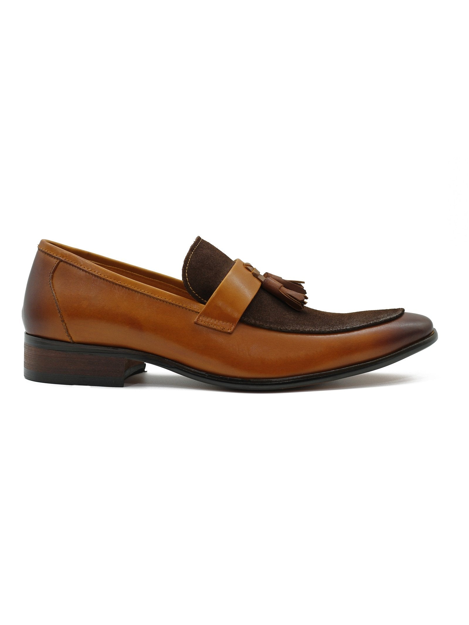TAN LEATHER & SUEDE TASSEL LOAFER