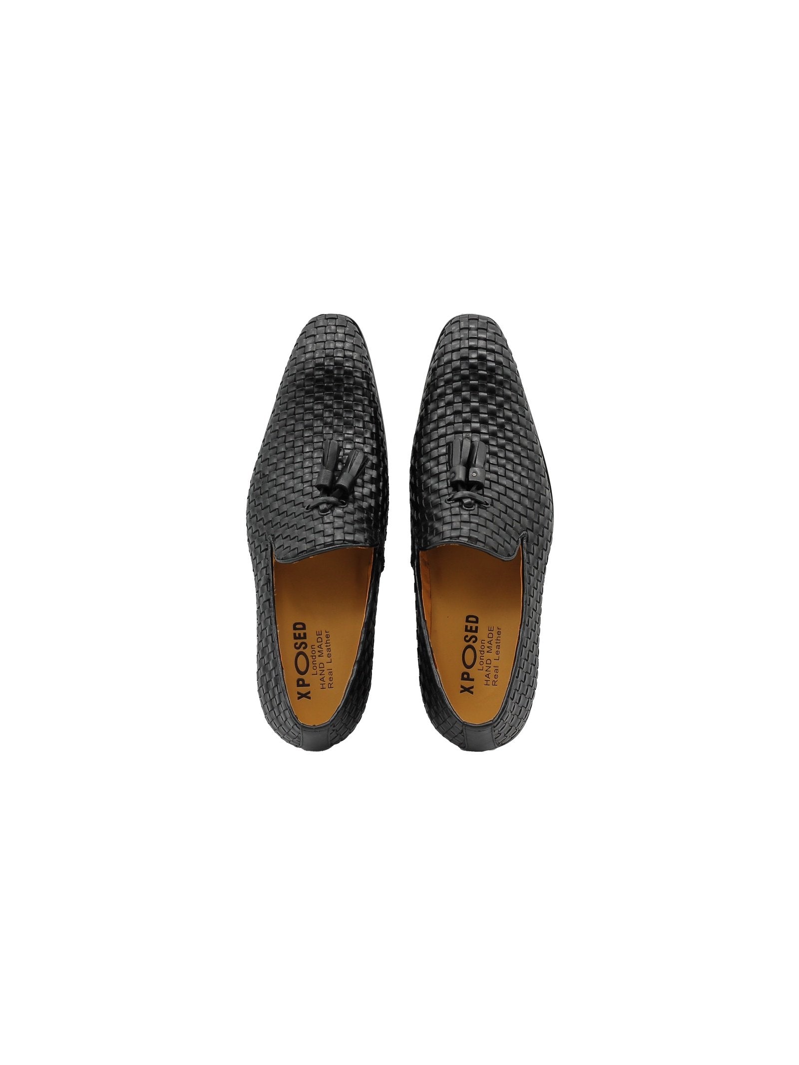 BLACK WOVEN LEATHER TASSEL LOAFERS