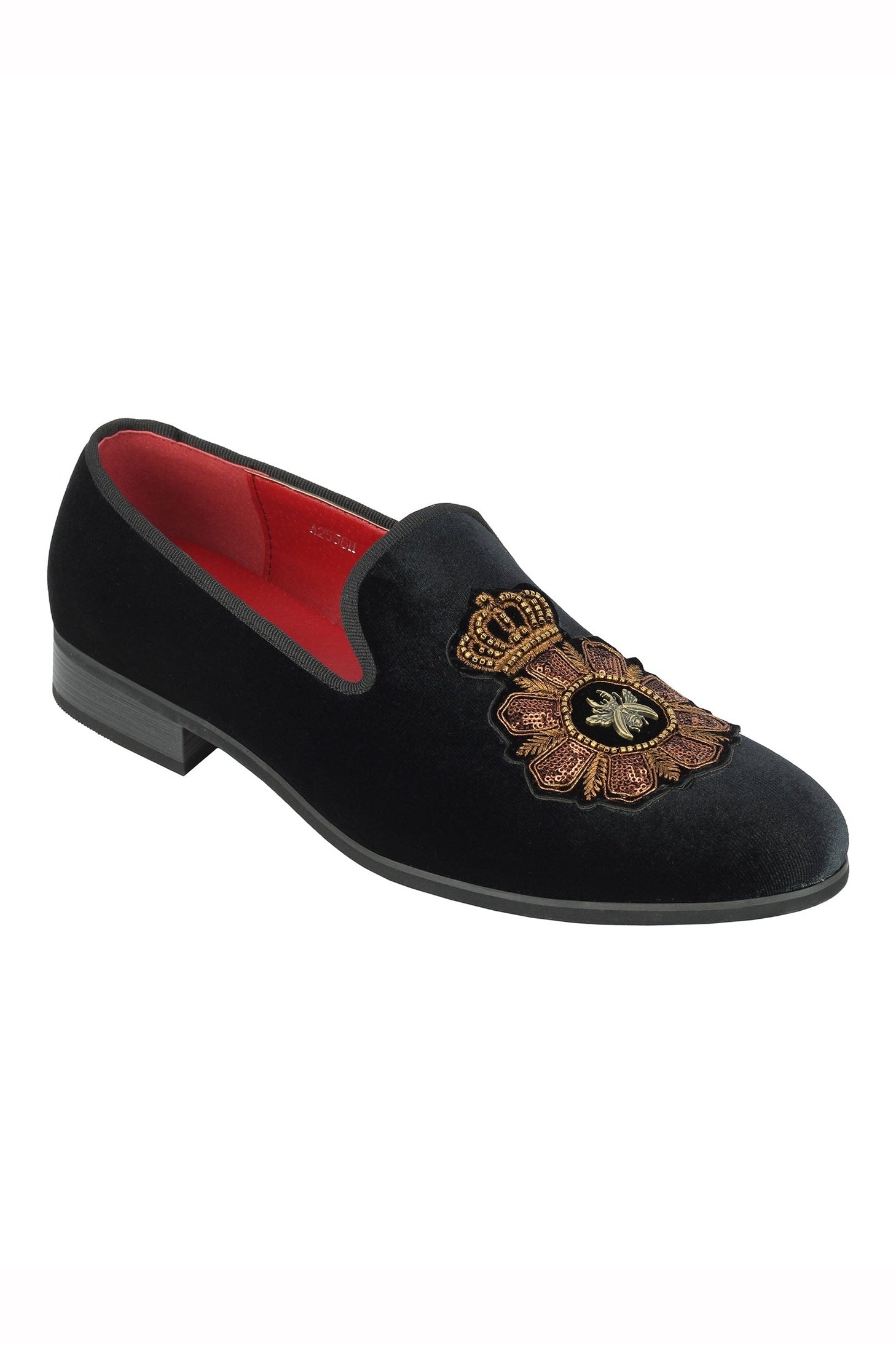 FAUX LEATHER EMBROIDERED VELVET LOAFERS