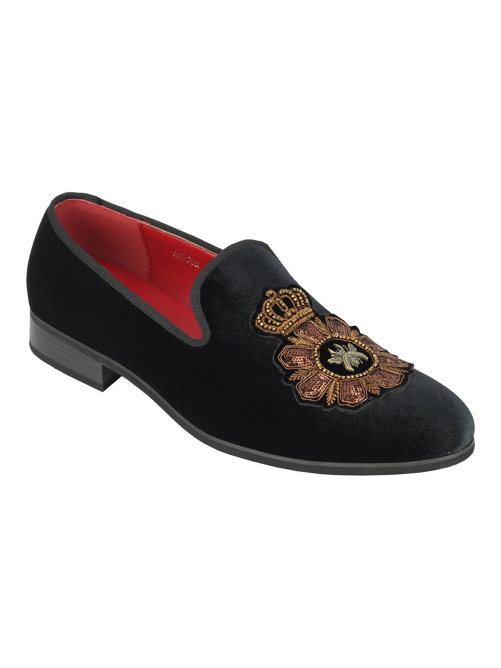 FAUX LEATHER EMBROIDERED VELVET LOAFERS
