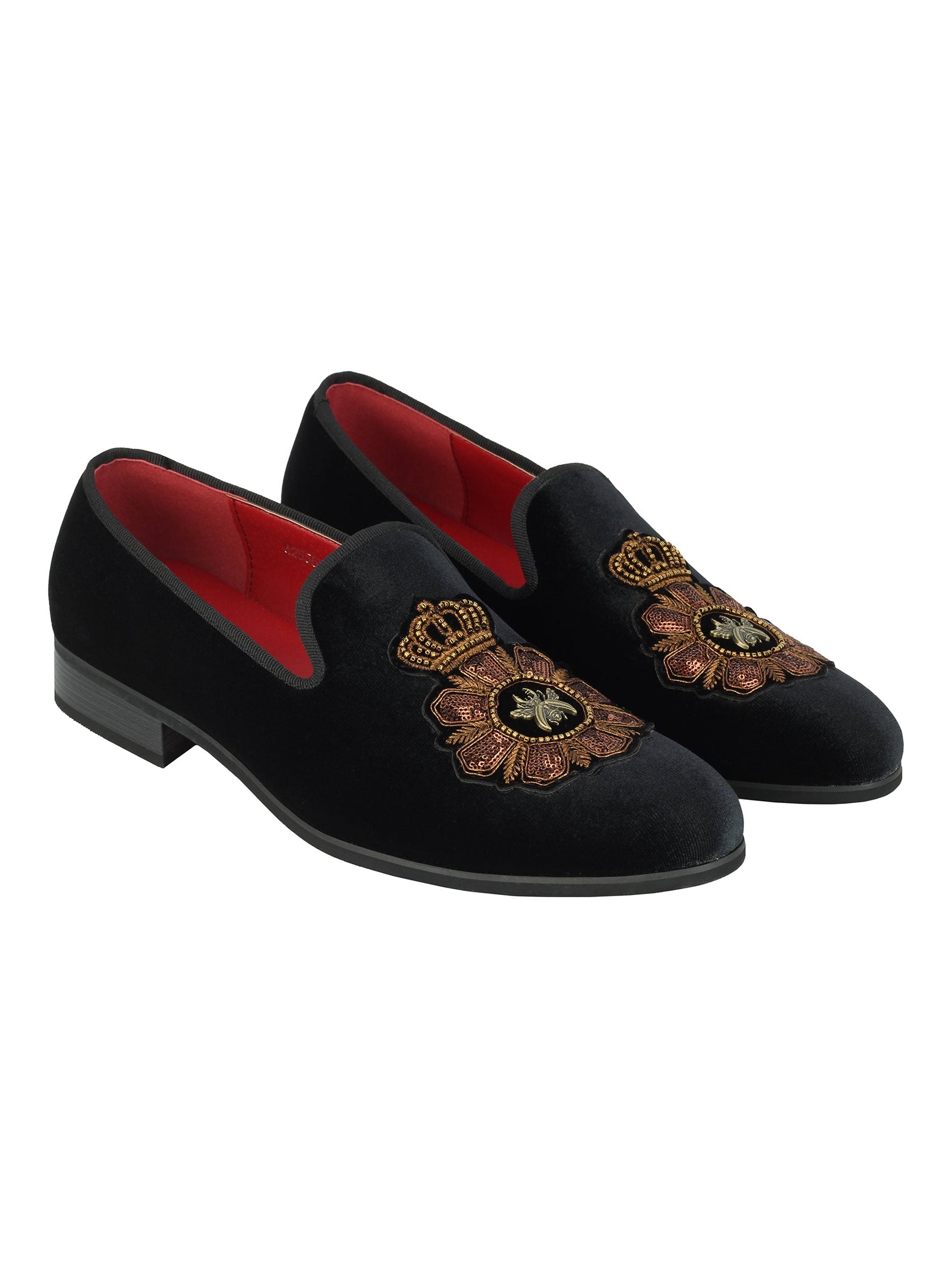 FAUX LEATHER EMBROIDERED VELVET LOAFERS