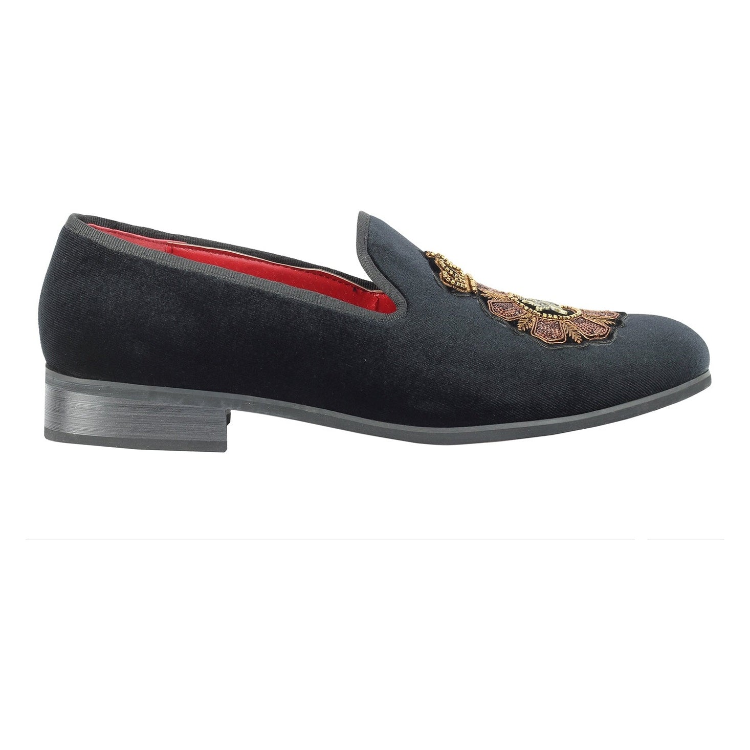 FAUX LEATHER EMBROIDERED VELVET LOAFERS