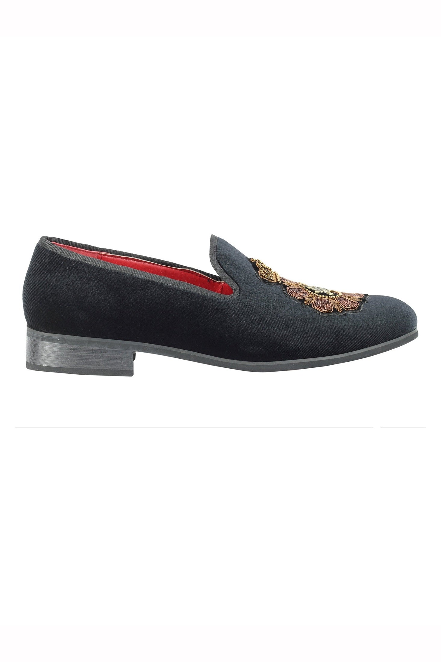 FAUX LEATHER EMBROIDERED VELVET LOAFERS