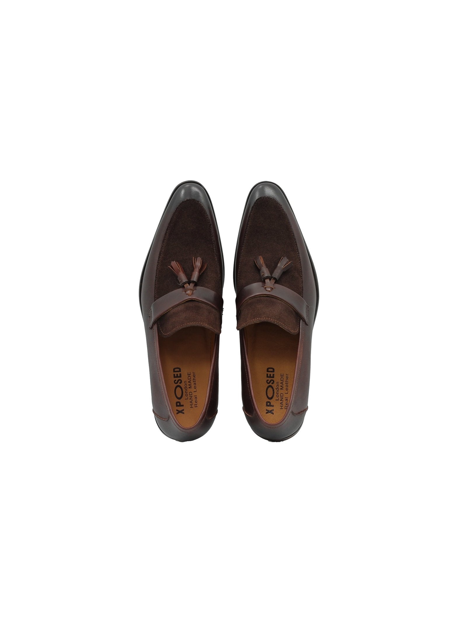 COFFEE LEATHER & SUEDE TASSEL LOAFER