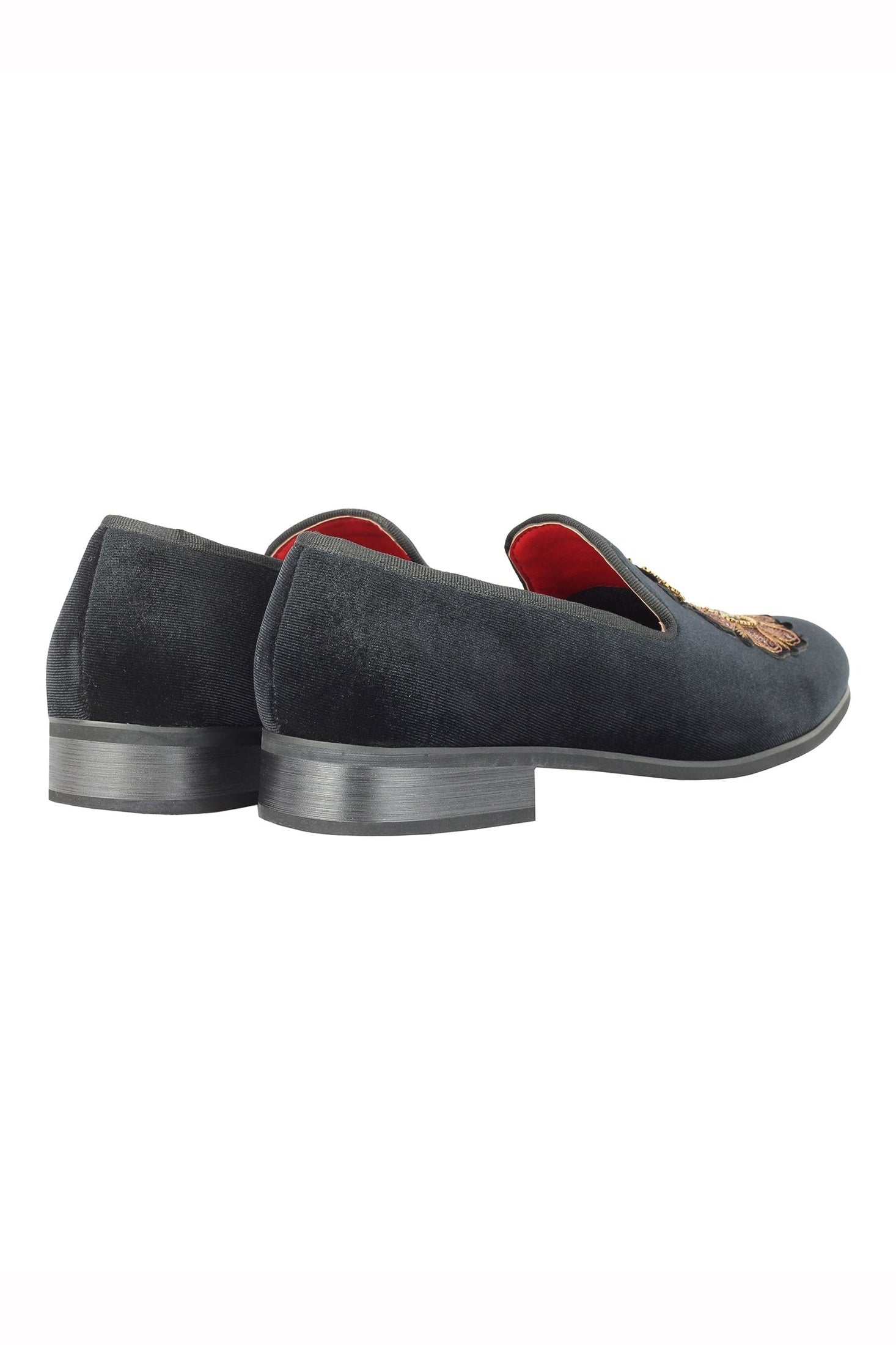 FAUX LEATHER EMBROIDERED VELVET LOAFERS