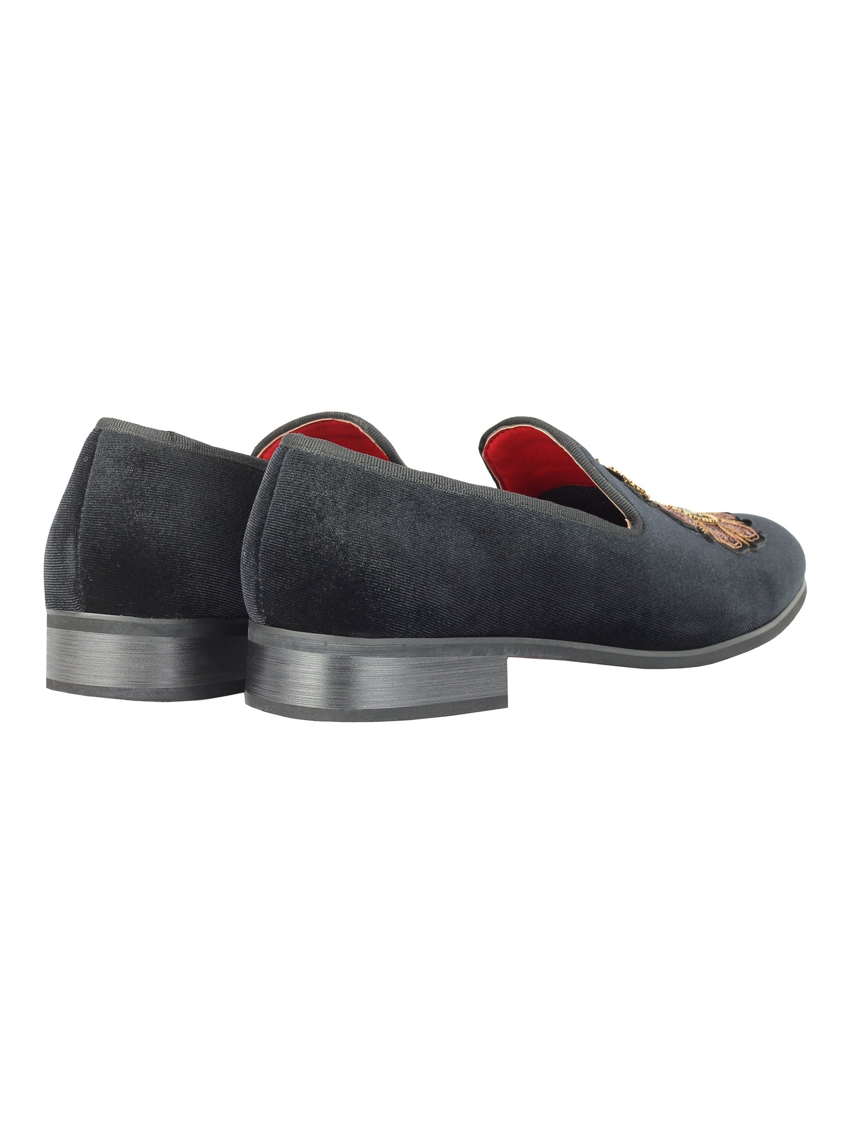 FAUX LEATHER EMBROIDERED VELVET LOAFERS