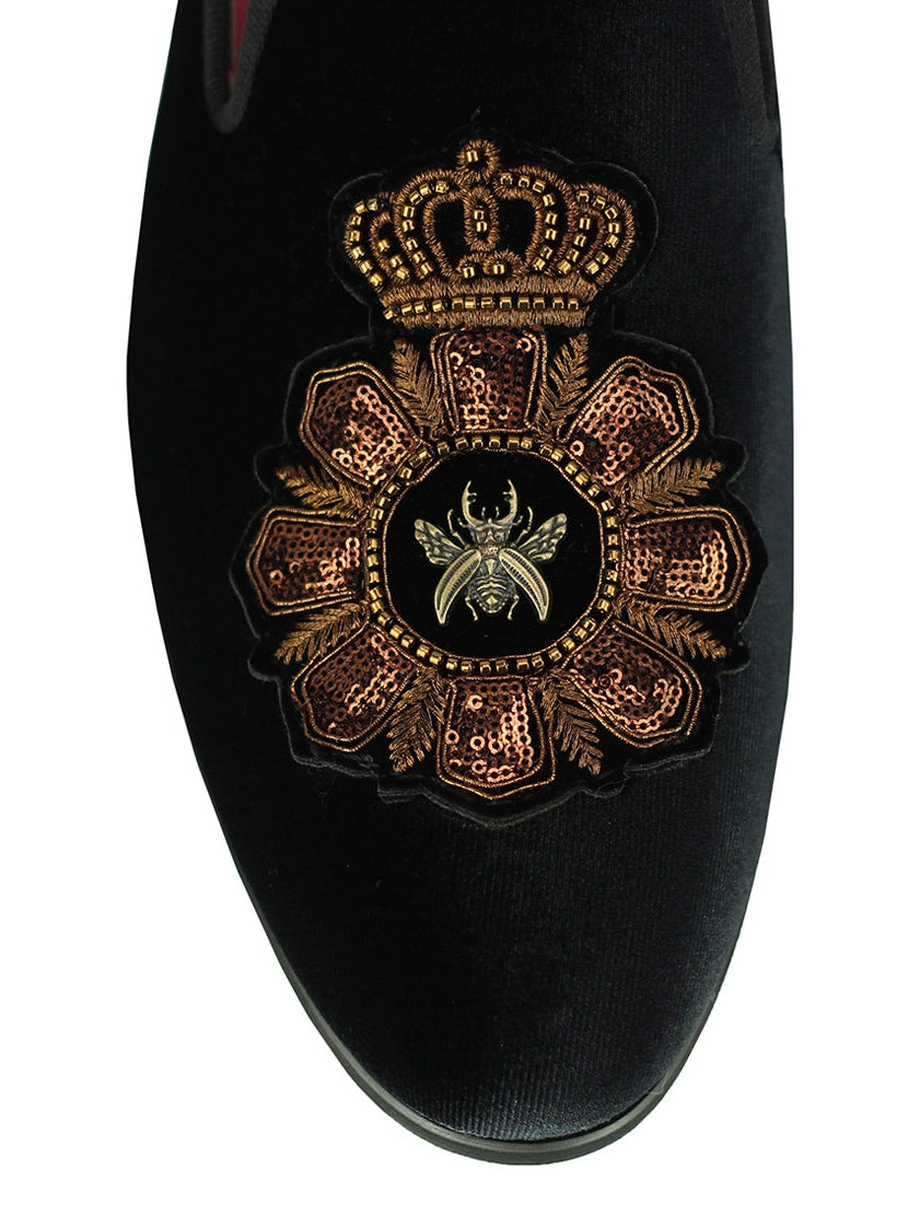 FAUX LEATHER EMBROIDERED VELVET LOAFERS