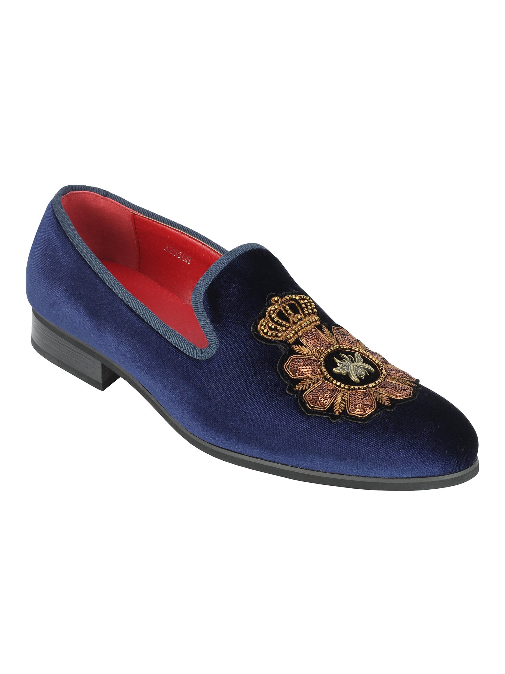 FAUX LEATHER EMBROIDERED VELVET LOAFERS