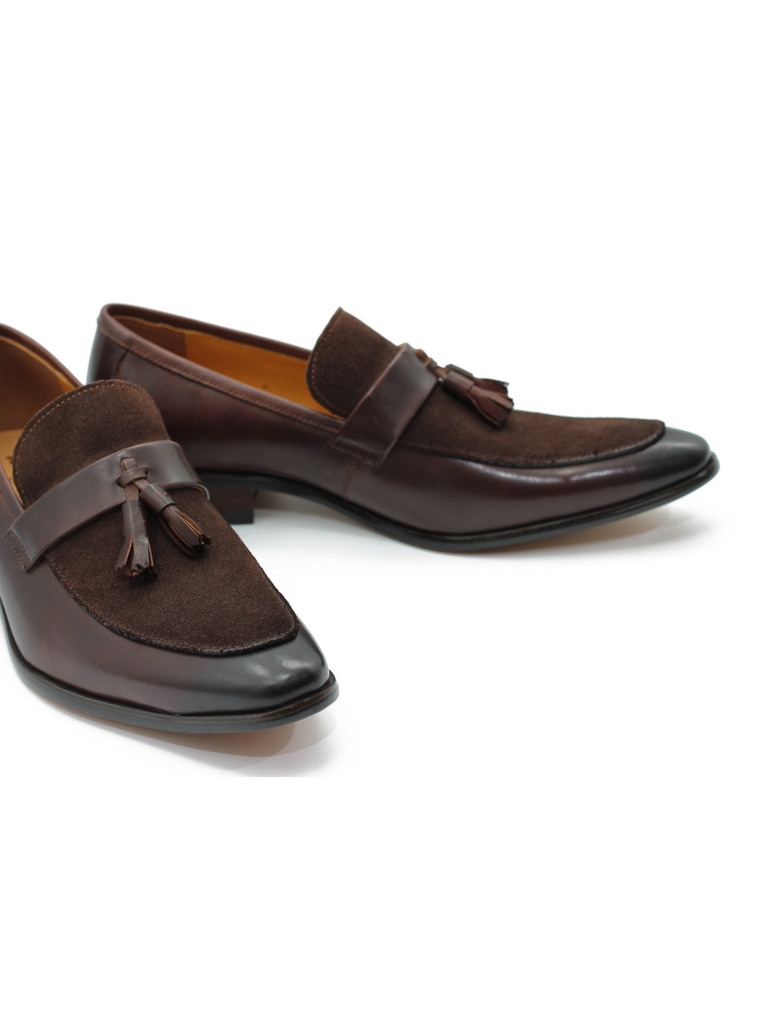 COFFEE LEATHER & SUEDE TASSEL LOAFER