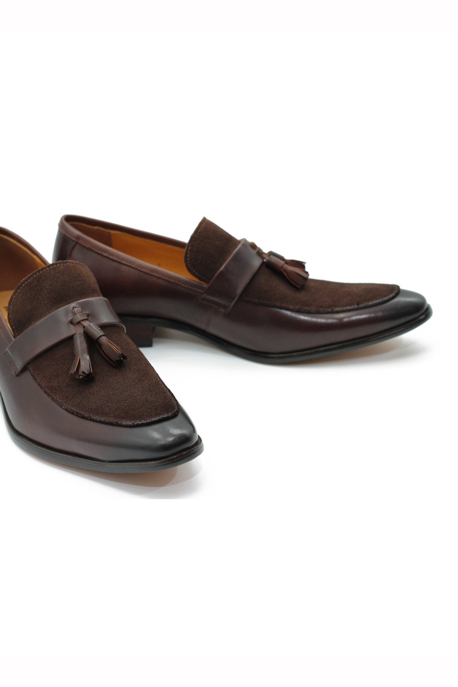 COFFEE LEATHER & SUEDE TASSEL LOAFER