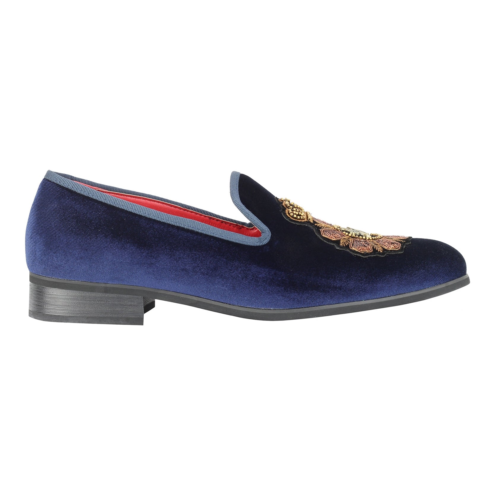 MENS FAUX LEATHER EMBROIDERED VELVET LOAFERS