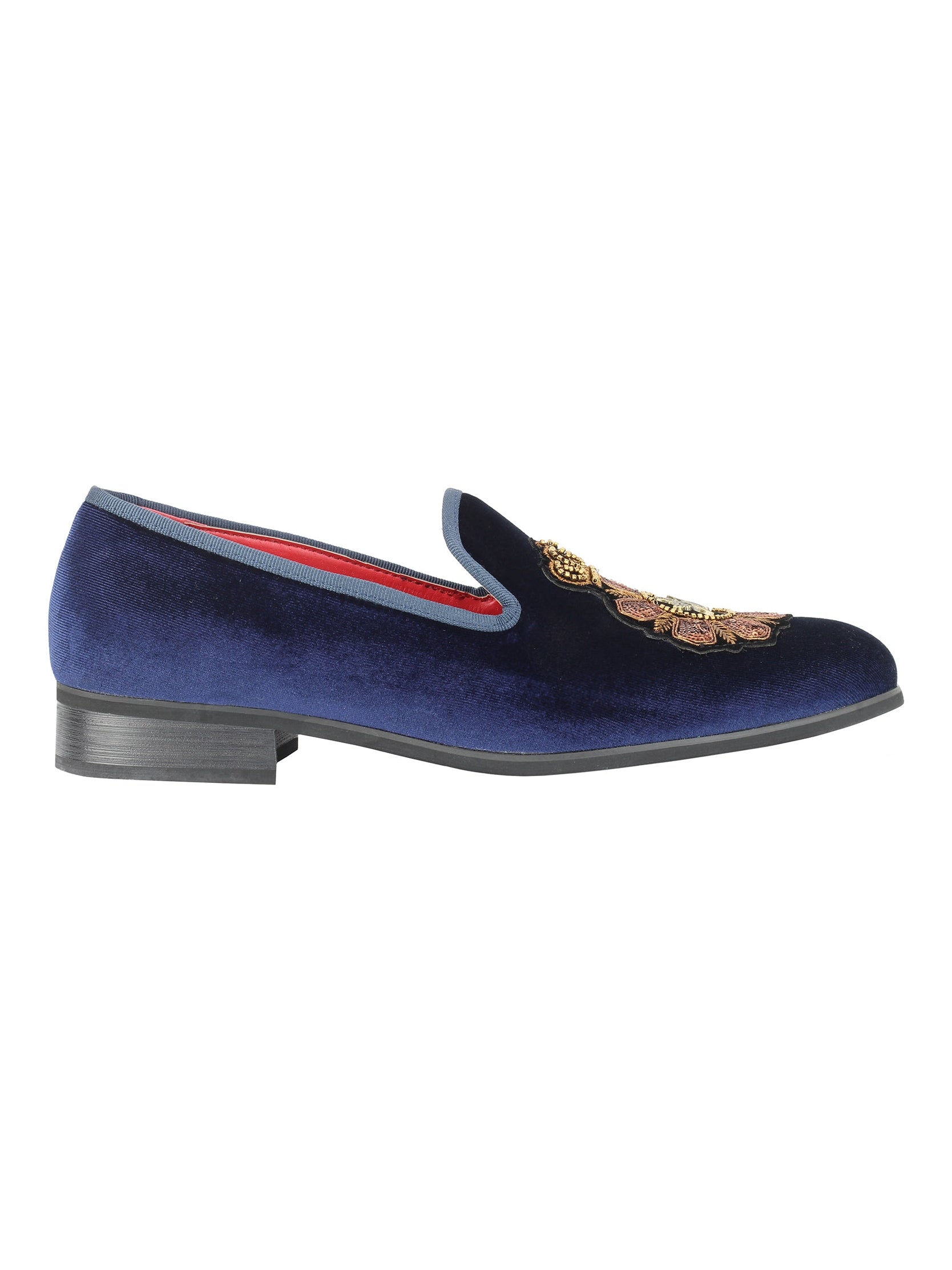 MENS FAUX LEATHER EMBROIDERED VELVET LOAFERS