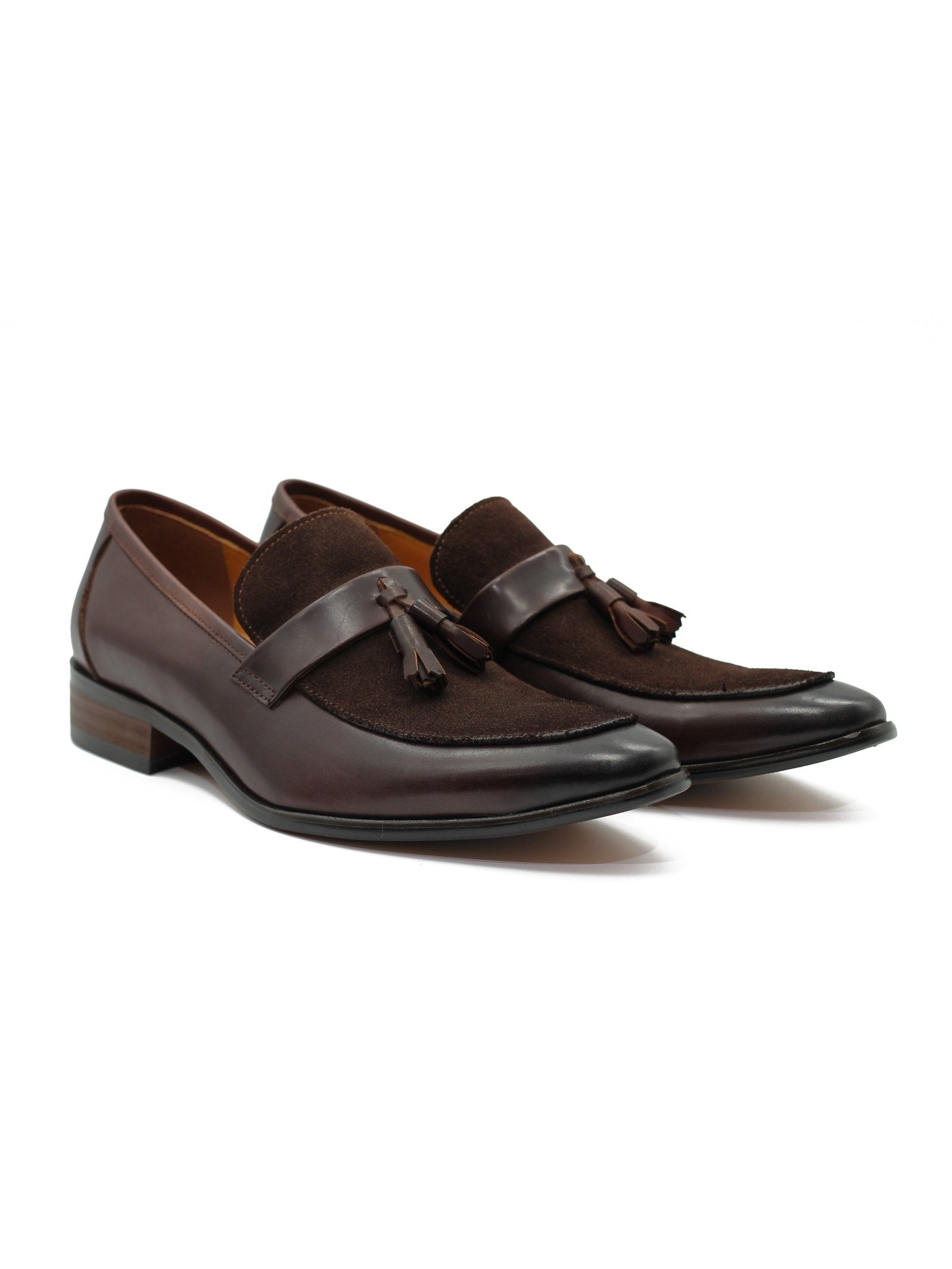 COFFEE LEATHER & SUEDE TASSEL LOAFER