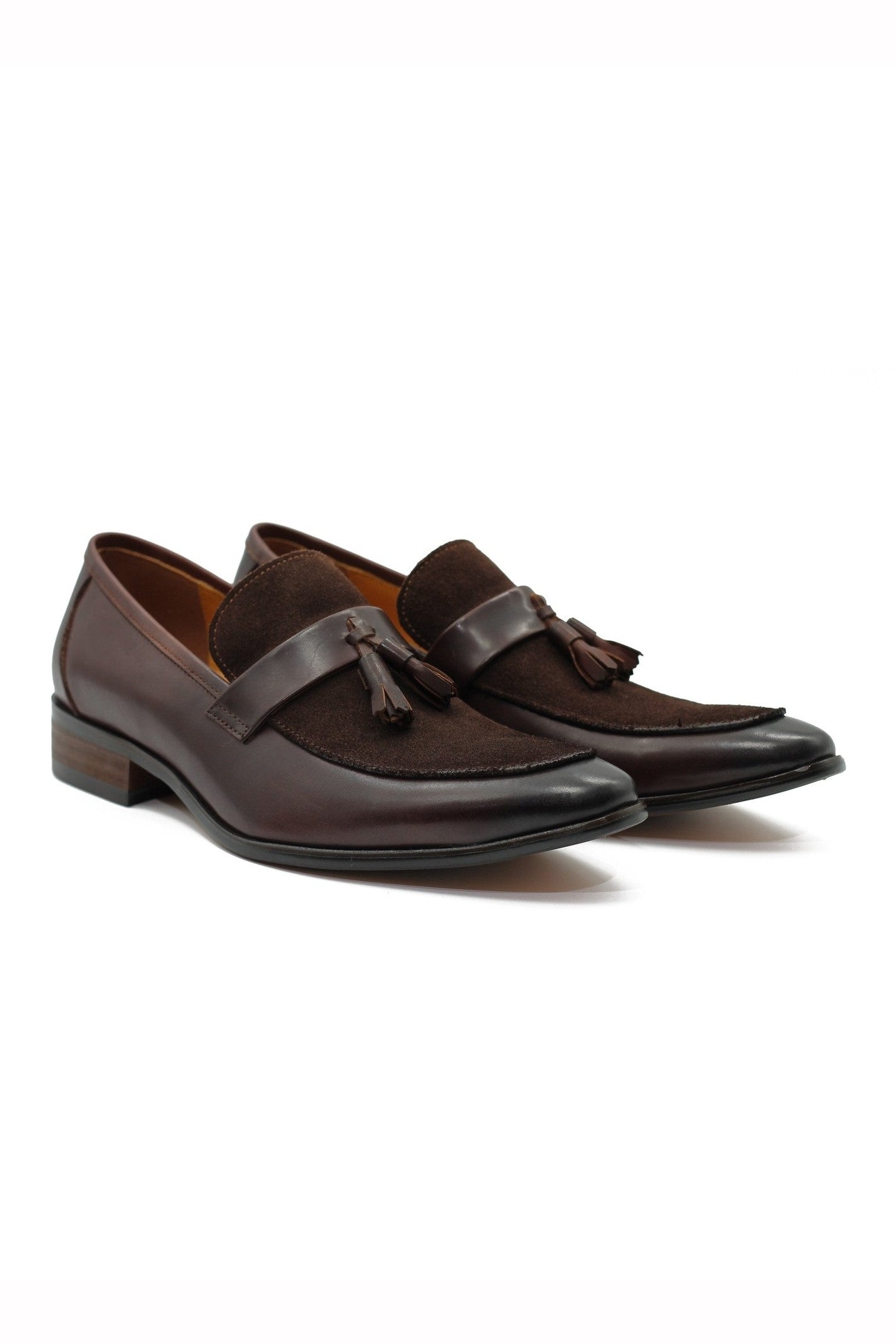 COFFEE LEATHER & SUEDE TASSEL LOAFER