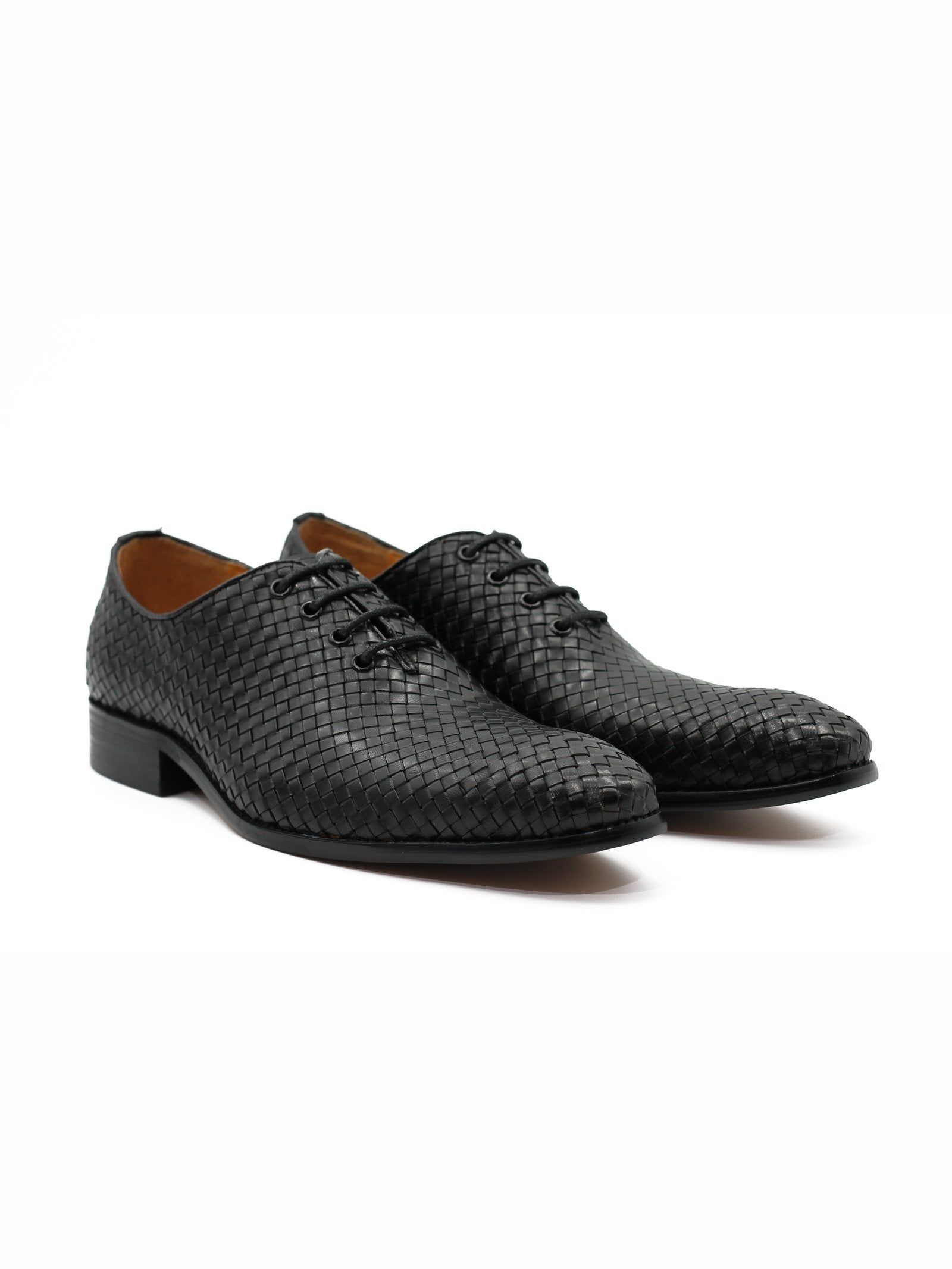 BLACK LATTICE WOVEN LEATHER SHOES