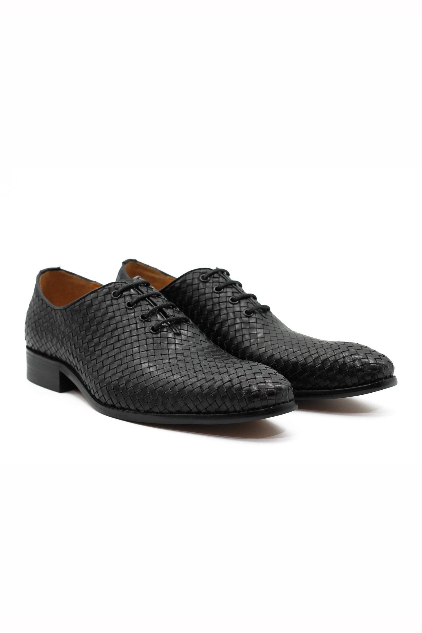 BLACK LATTICE WOVEN LEATHER SHOES