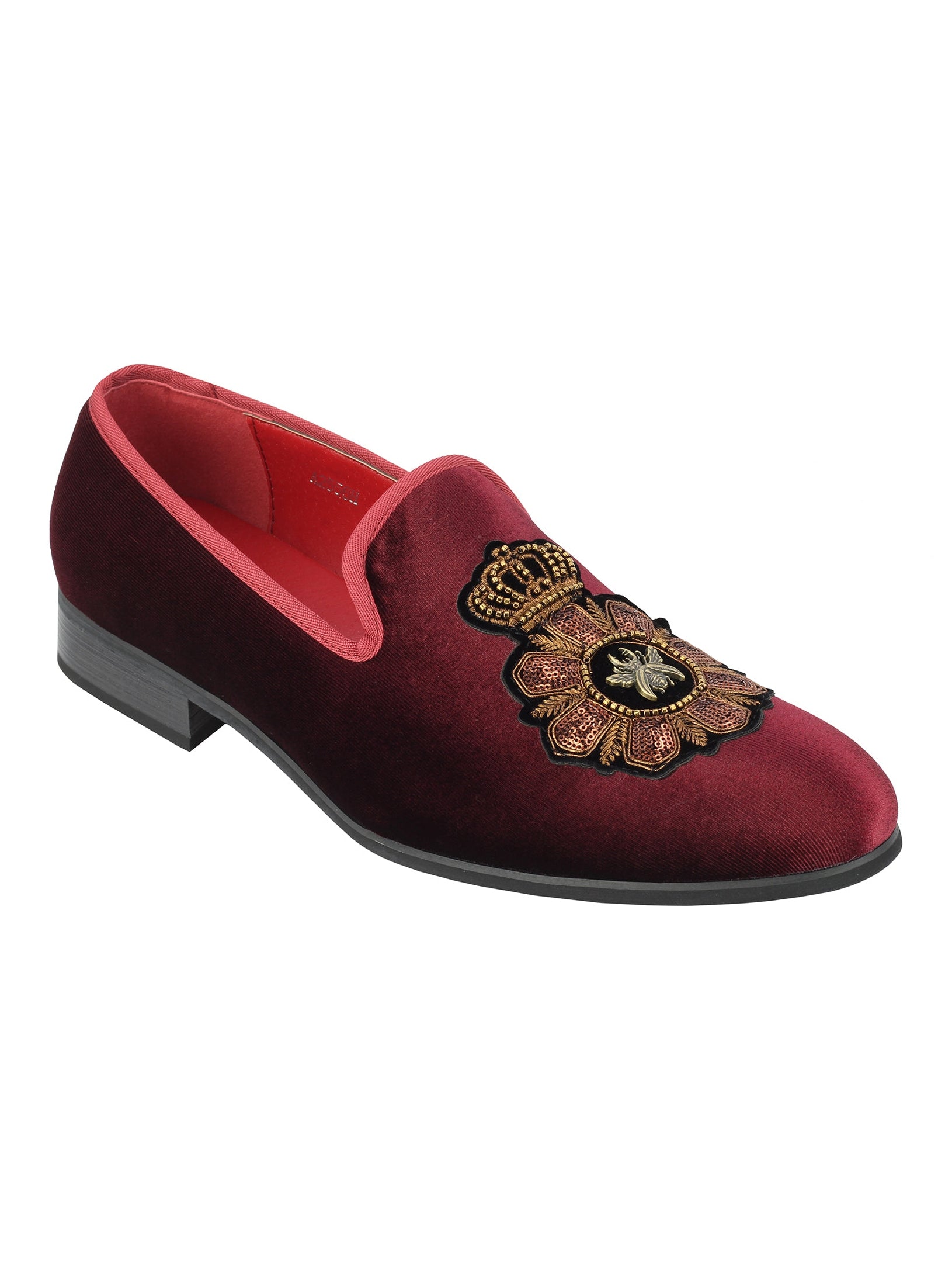 FAUX LEATHER EMBROIDERED VELVET LOAFERS