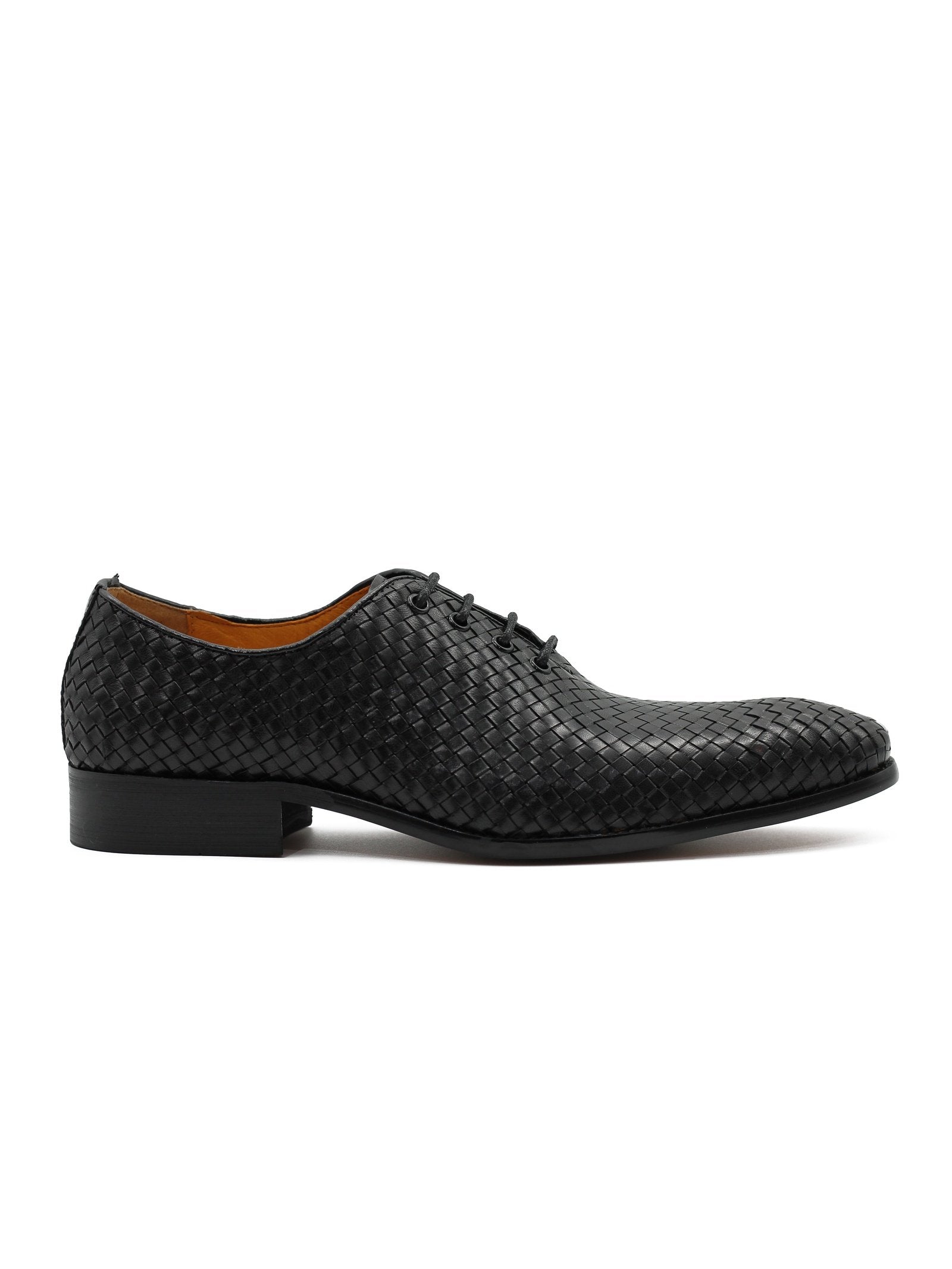 BLACK LATTICE WOVEN LEATHER SHOES