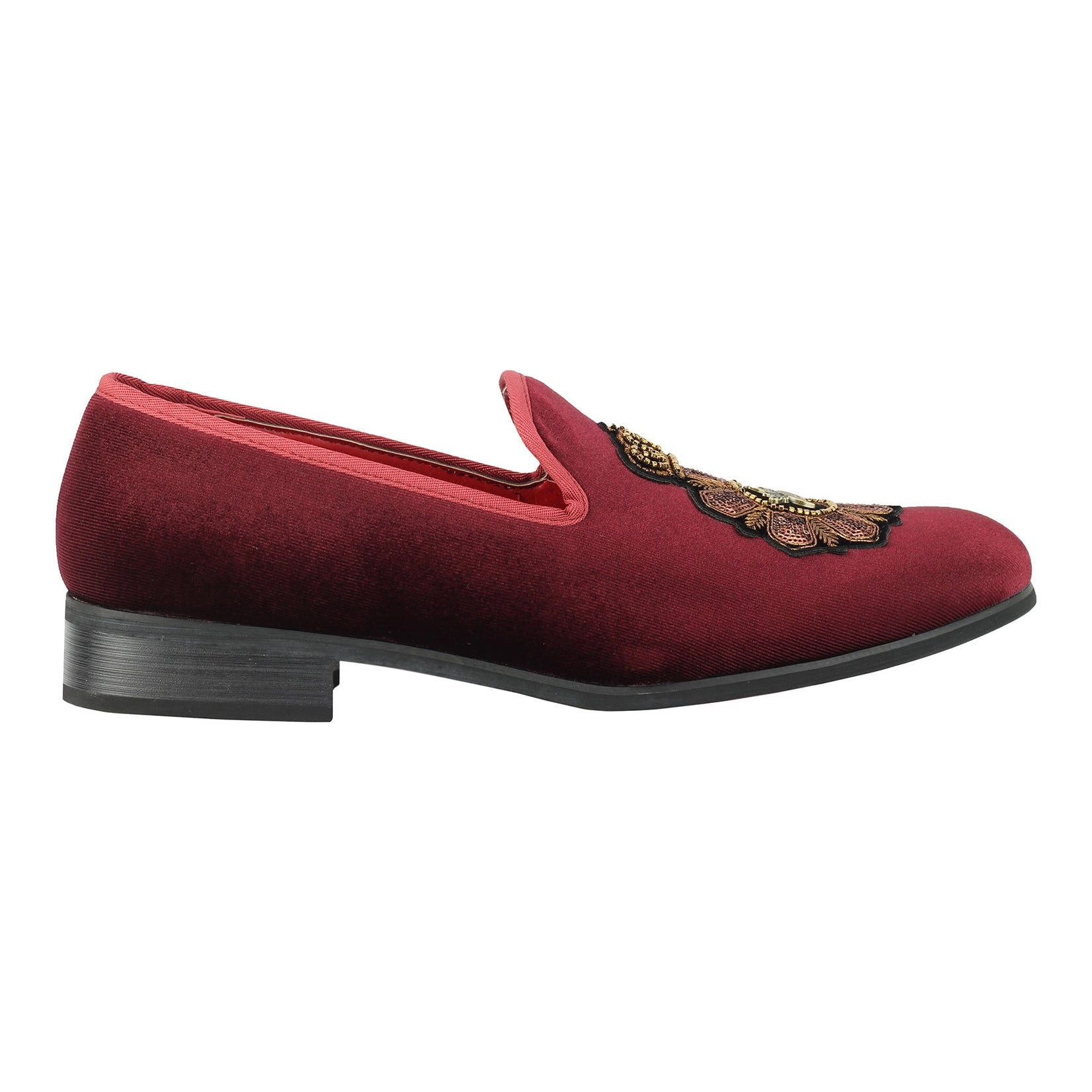 FAUX LEATHER EMBROIDERED VELVET LOAFERS