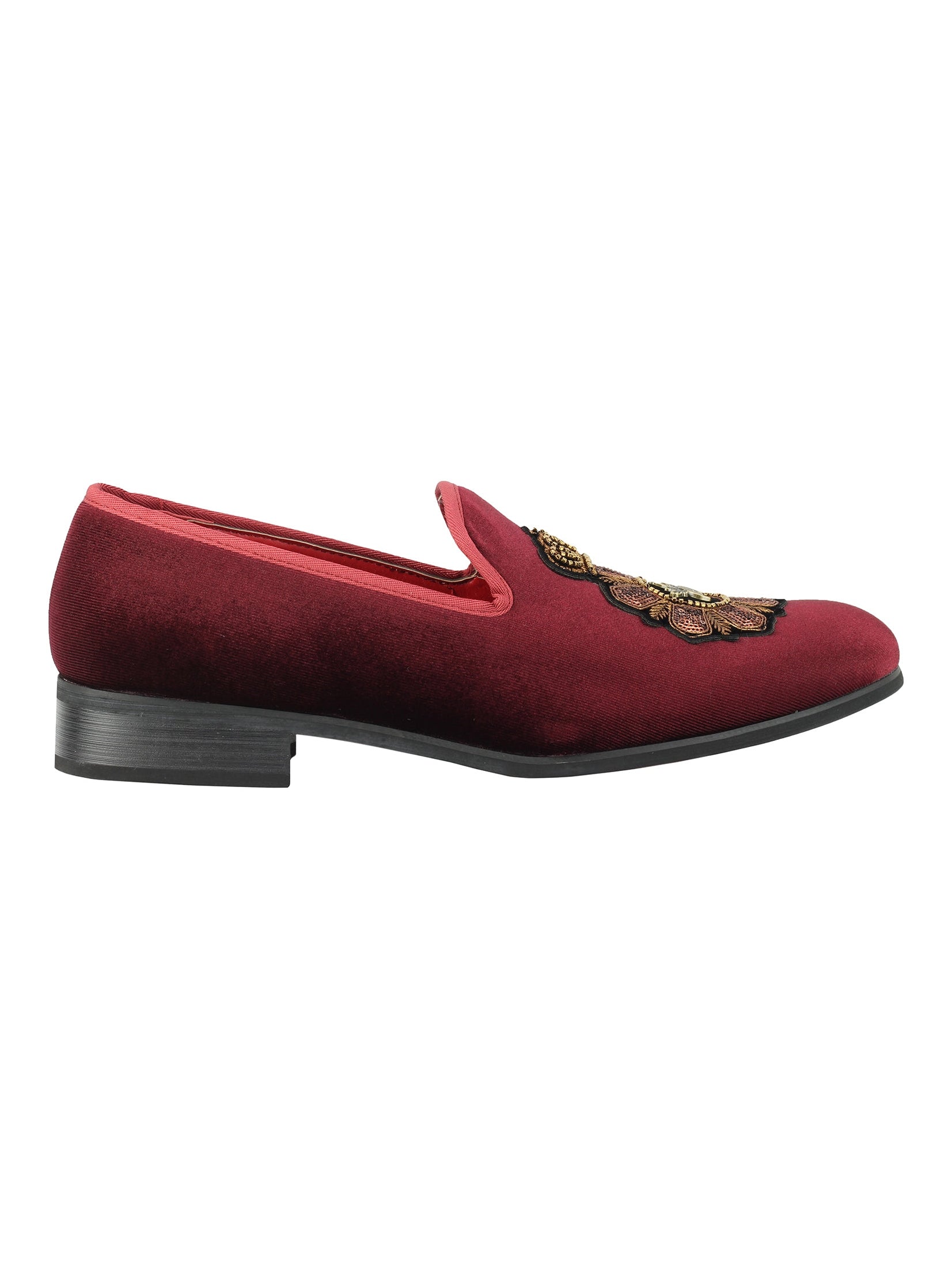 FAUX LEATHER EMBROIDERED VELVET LOAFERS