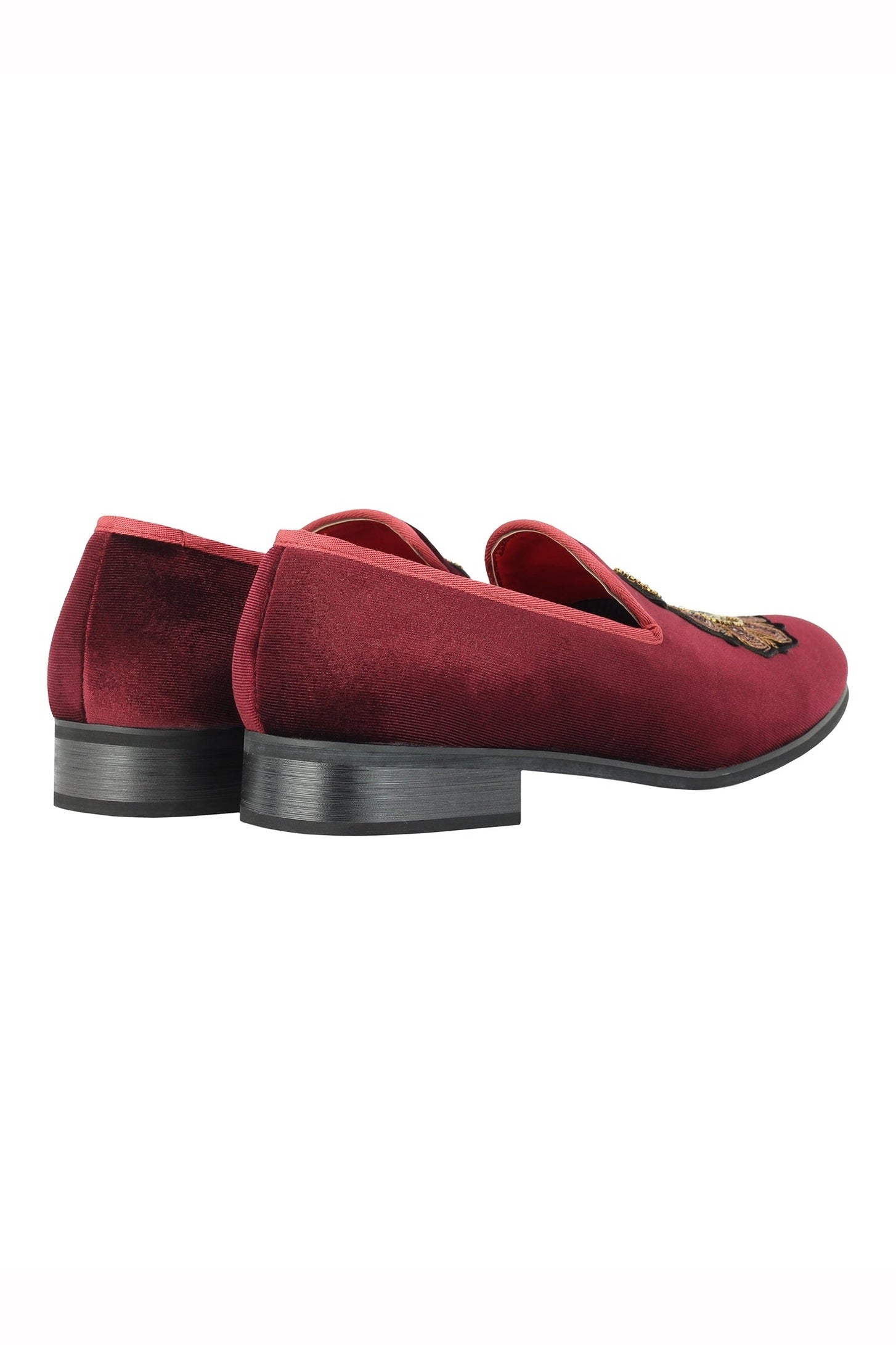 FAUX LEATHER EMBROIDERED VELVET LOAFERS