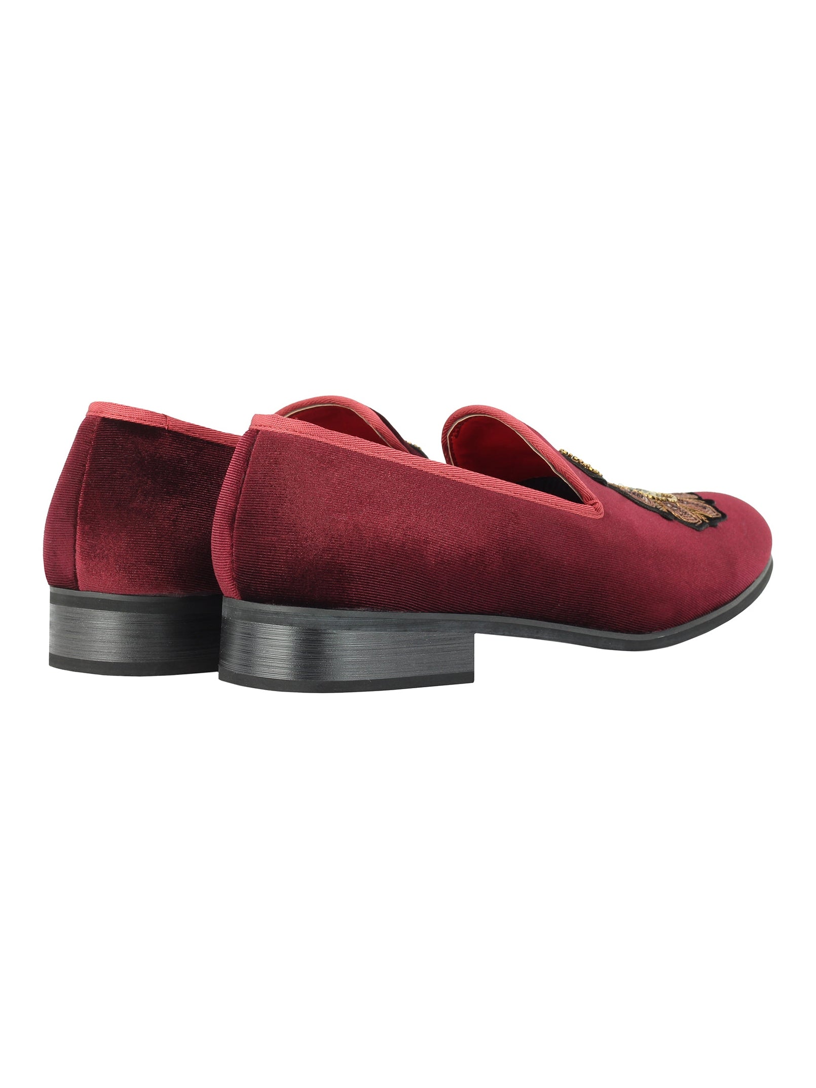 FAUX LEATHER EMBROIDERED VELVET LOAFERS
