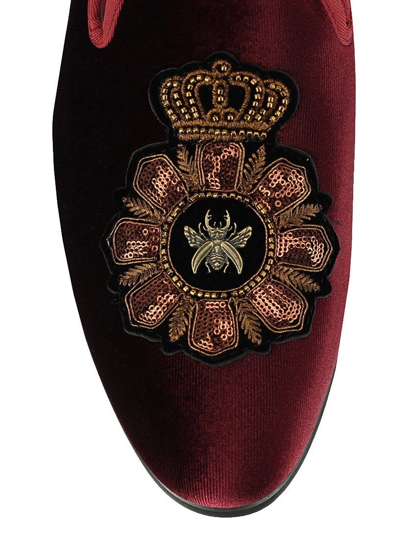 FAUX LEATHER EMBROIDERED VELVET LOAFERS