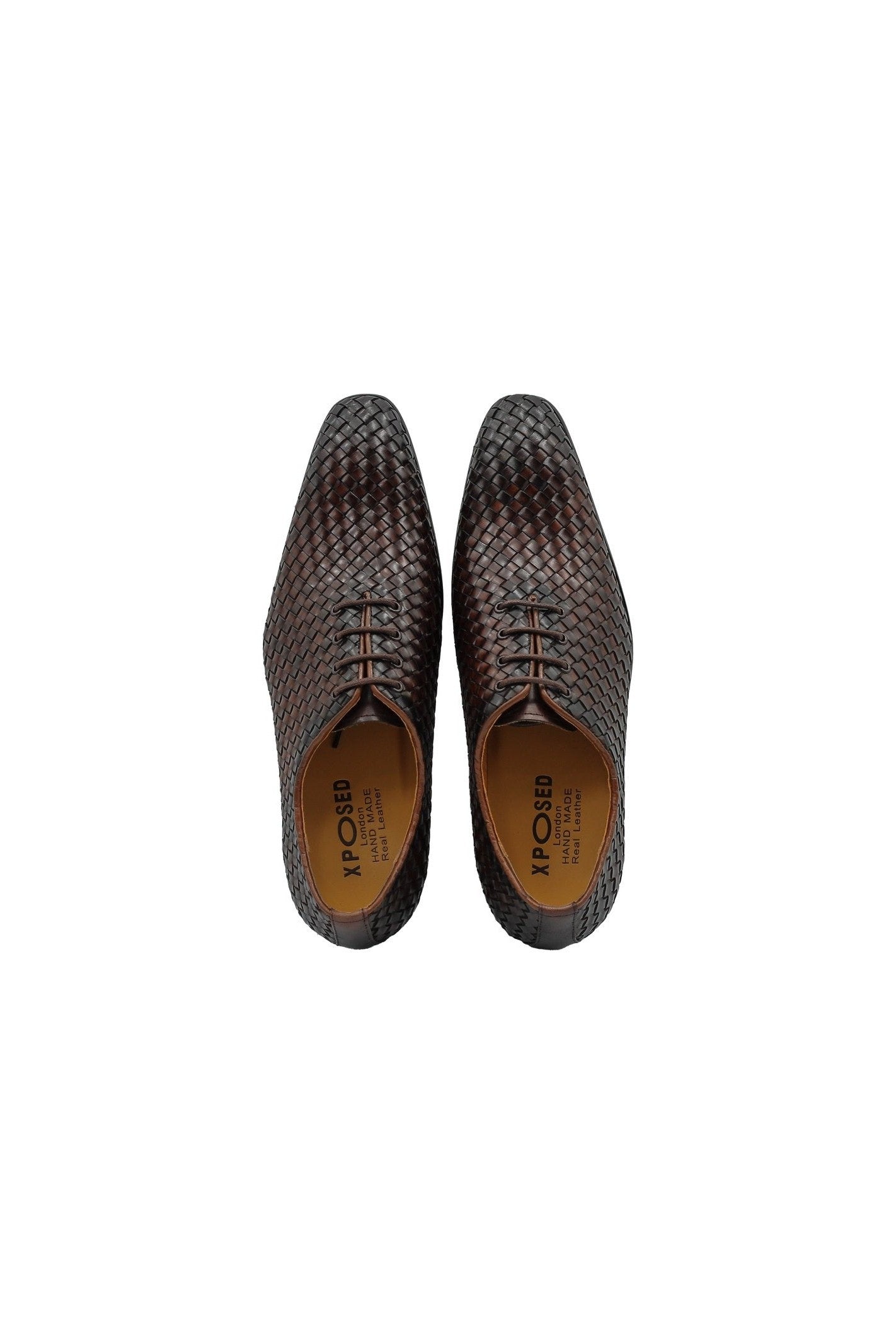 BROWN LATTICE WOVEN LEATHER SHOES