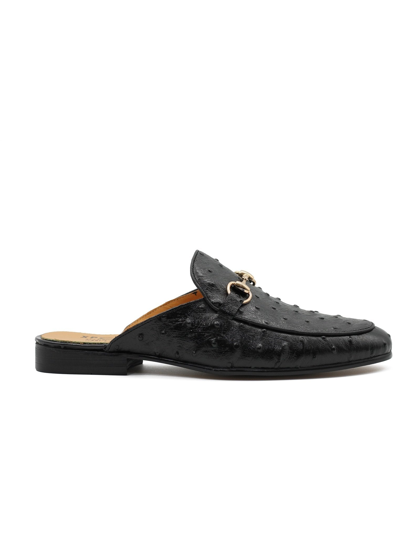 BLACK LEATHER SNAFFLE BIT SLIPPERS