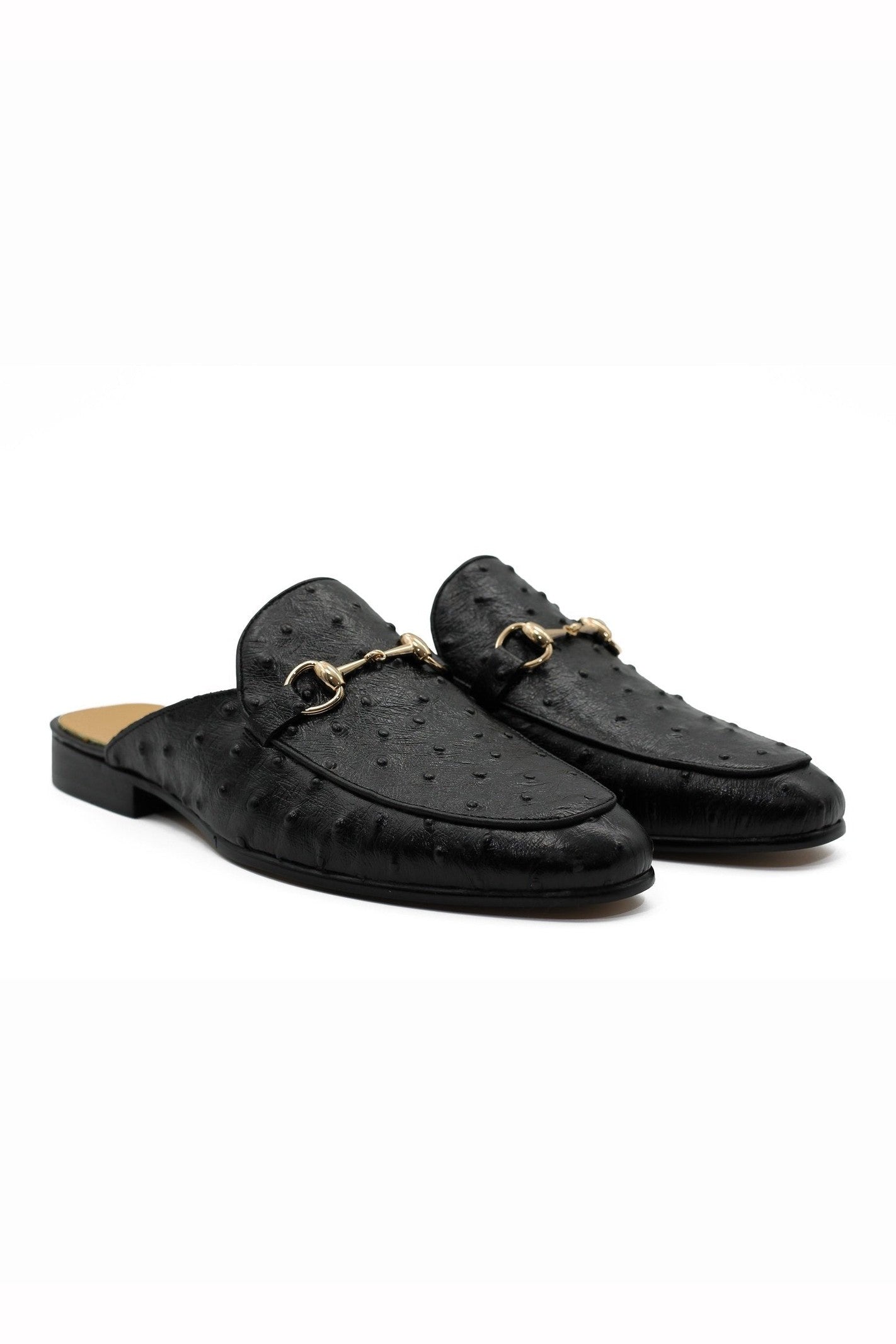 BLACK LEATHER SNAFFLE BIT SLIPPERS