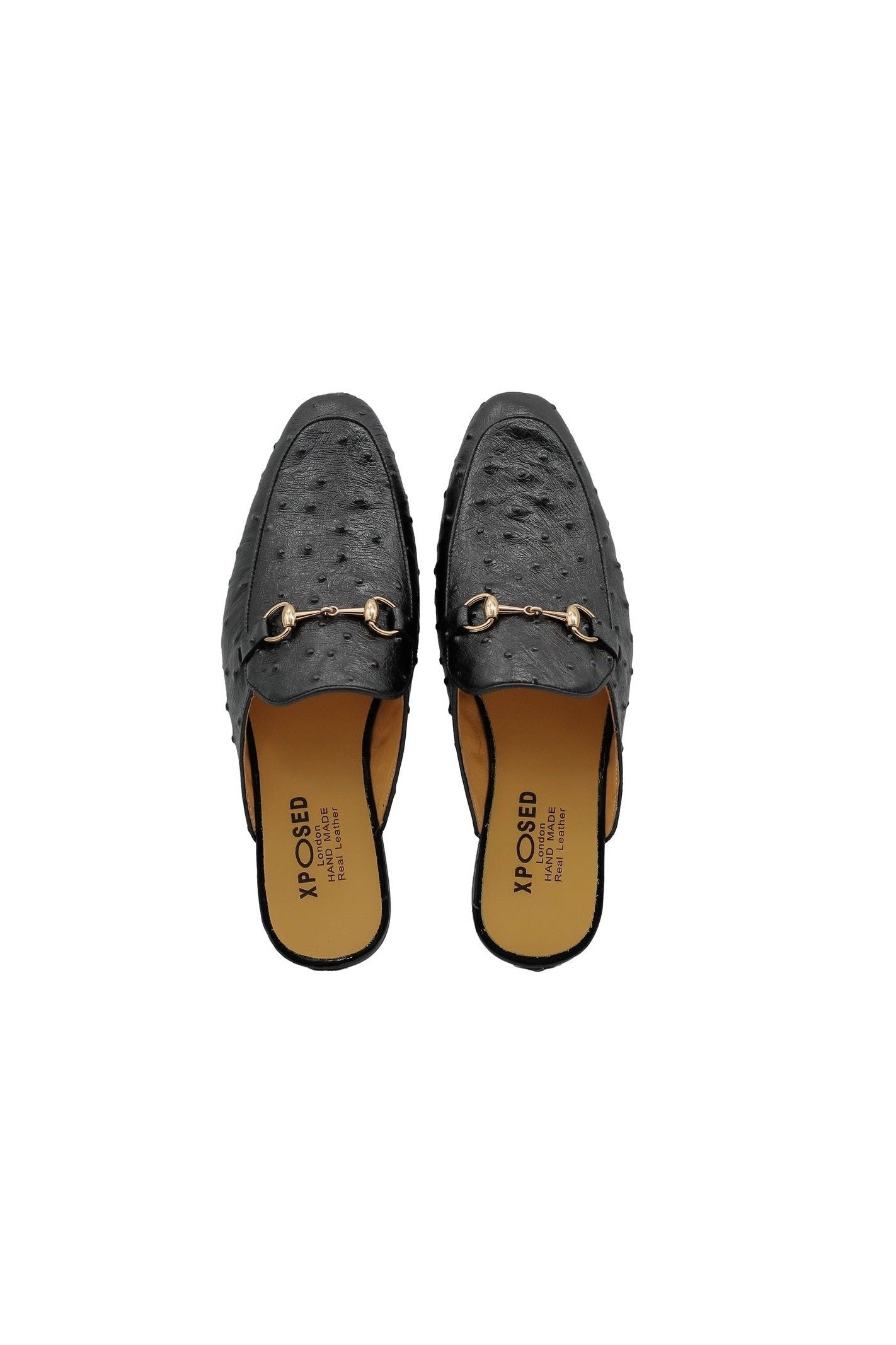 BLACK LEATHER SNAFFLE BIT SLIPPERS